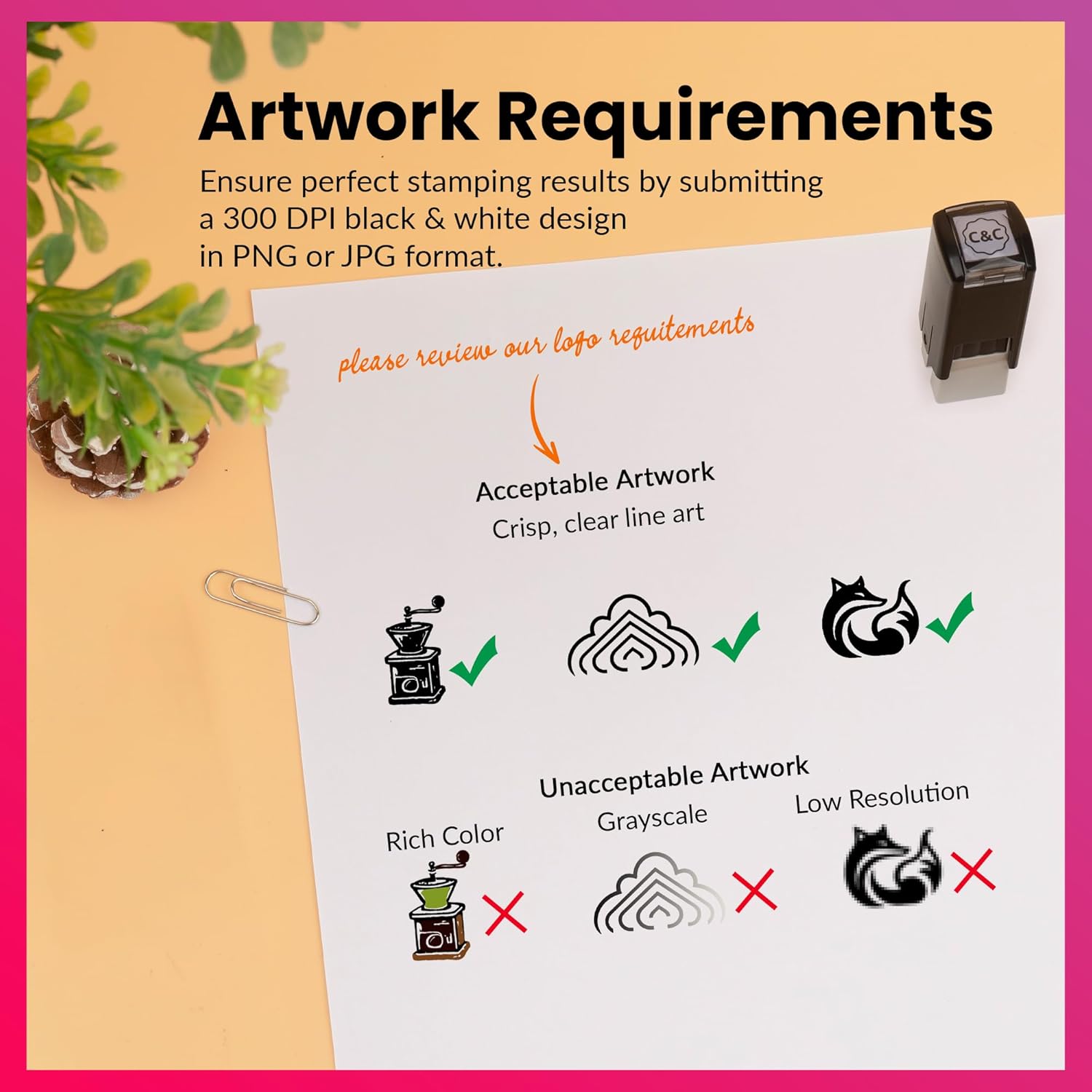 Custom Square Logo Stamp, Personalized Square Self-Inking Stamp - Your Image Only or Image with Text (XX Large 1.5” x 1.5”)