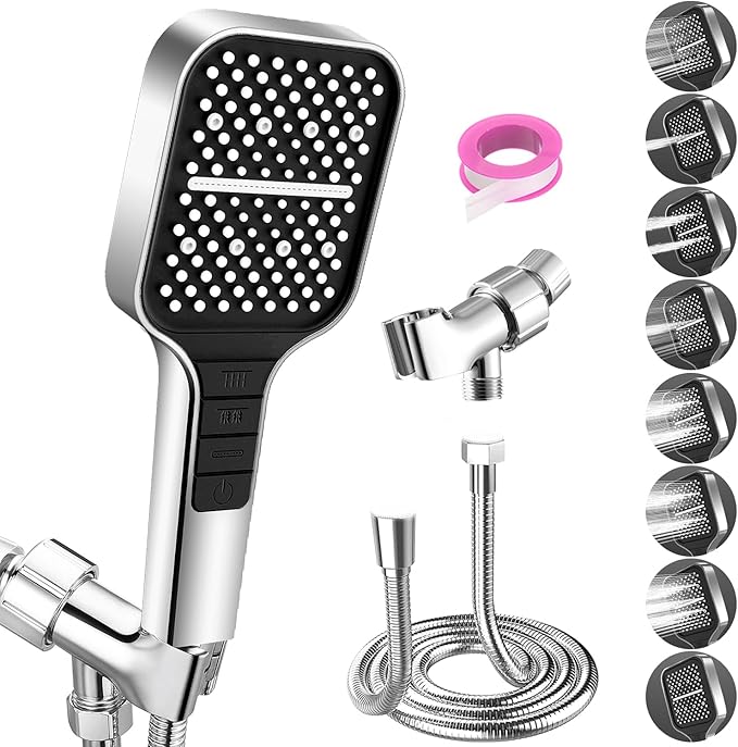 VEHHE Shower Head with Hose 1.5M, 7 Spray Modes Shower Head Rain Shower ...