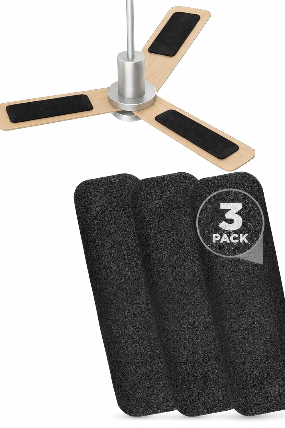 Ceiling Fan Blade Dust Collector Pads, 3 Pack, Black | Reusable Foam Pads, Easy Attachment, Traps Dust, 3-Blade Fan Compatible, Self-Adhesive-image-44