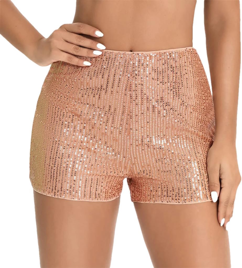 Women's Sequined Casual Tight Simple Shorts Solid Color Tight Party Shorts