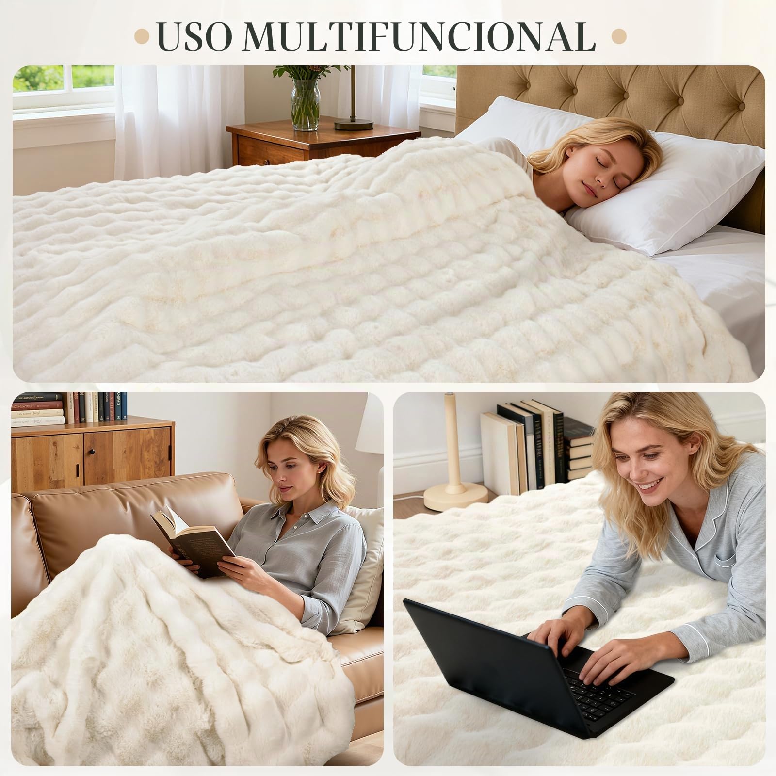 Enyhom Manta Sofa Pequeña Plaid Rabbit 127 x 152 cm, Pelo Sintético con Reverso Franela Manta Polar Cobijas de Invierno Esponjosa Cobertor Cama, Suave y Caliente Mantas para Sofa, Regalo para Mujer