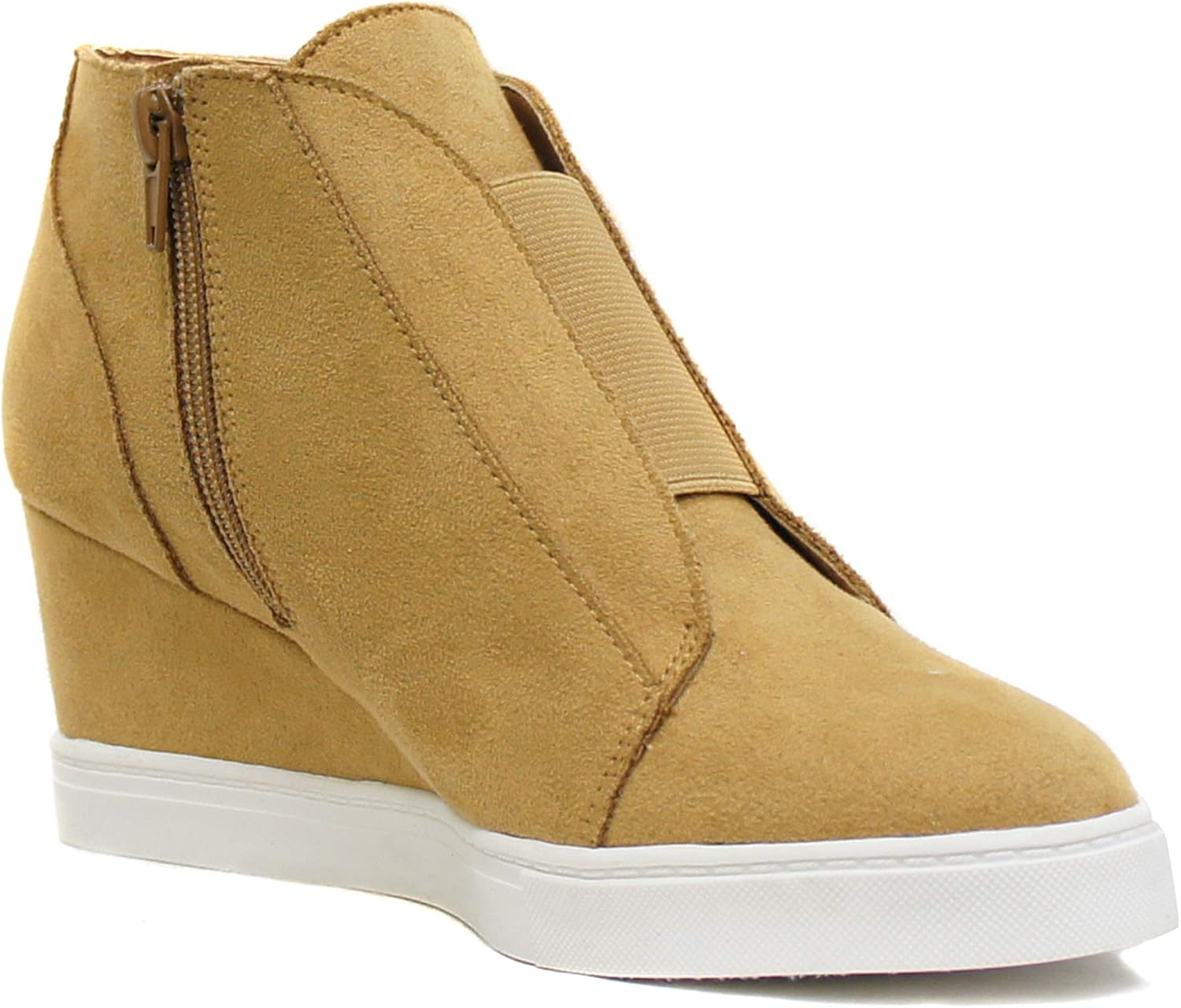 Soda Vesper - Mid Ankle Platform Sneaker w/Hidden Wedge and Side Zipper 8.5 Chamois