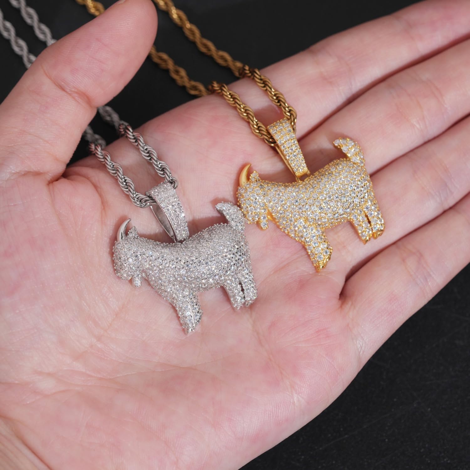 Goat Chain Gold Necklace for Men Silver Charm Pendant Necklace with Rhinestone Goat Cute Animal Jewelry Trendy Punk Birthday Gifts - Image 5