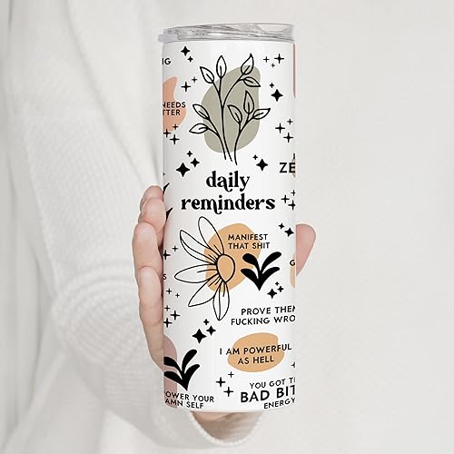 Miniatura 5 de YouNique Designs Sweary Affirmations - Vasos de café aislados de 20 onzas con tapa y pajita, vasos aislados de acero inoxidable, regalos