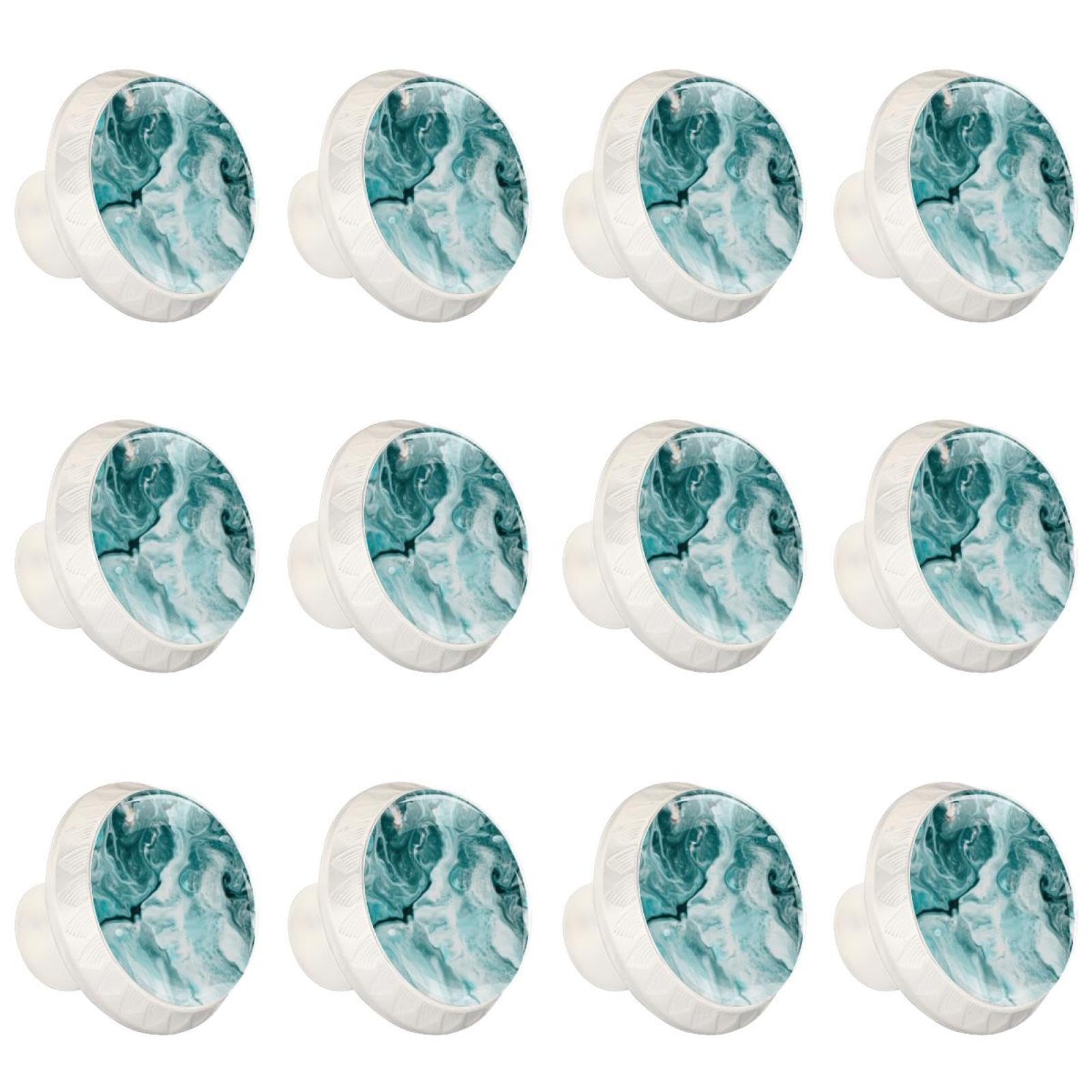 Boutons de tiroir en verre de cristal texturé marbre pour meuble et placard (Lot de 12)