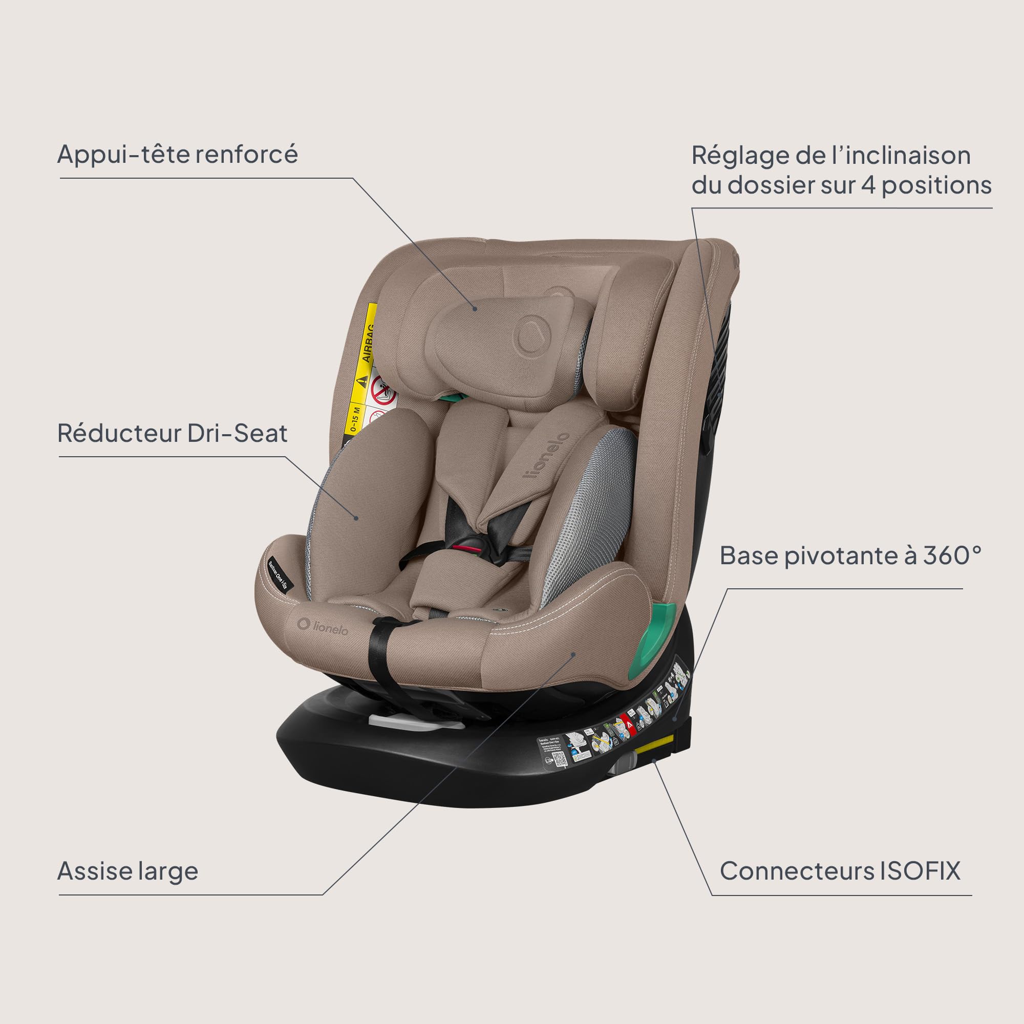 Lionelo BASTIAAN ONE I-SIZE Siège Auto Pivotant 360°, de 0 à 36 kg ISOFIX | Installation Face et Dos à la Route, Groupe 0/1/2/3, (40 à 140 cm) pour les Enfants, ISOFIX Sangle TopTether