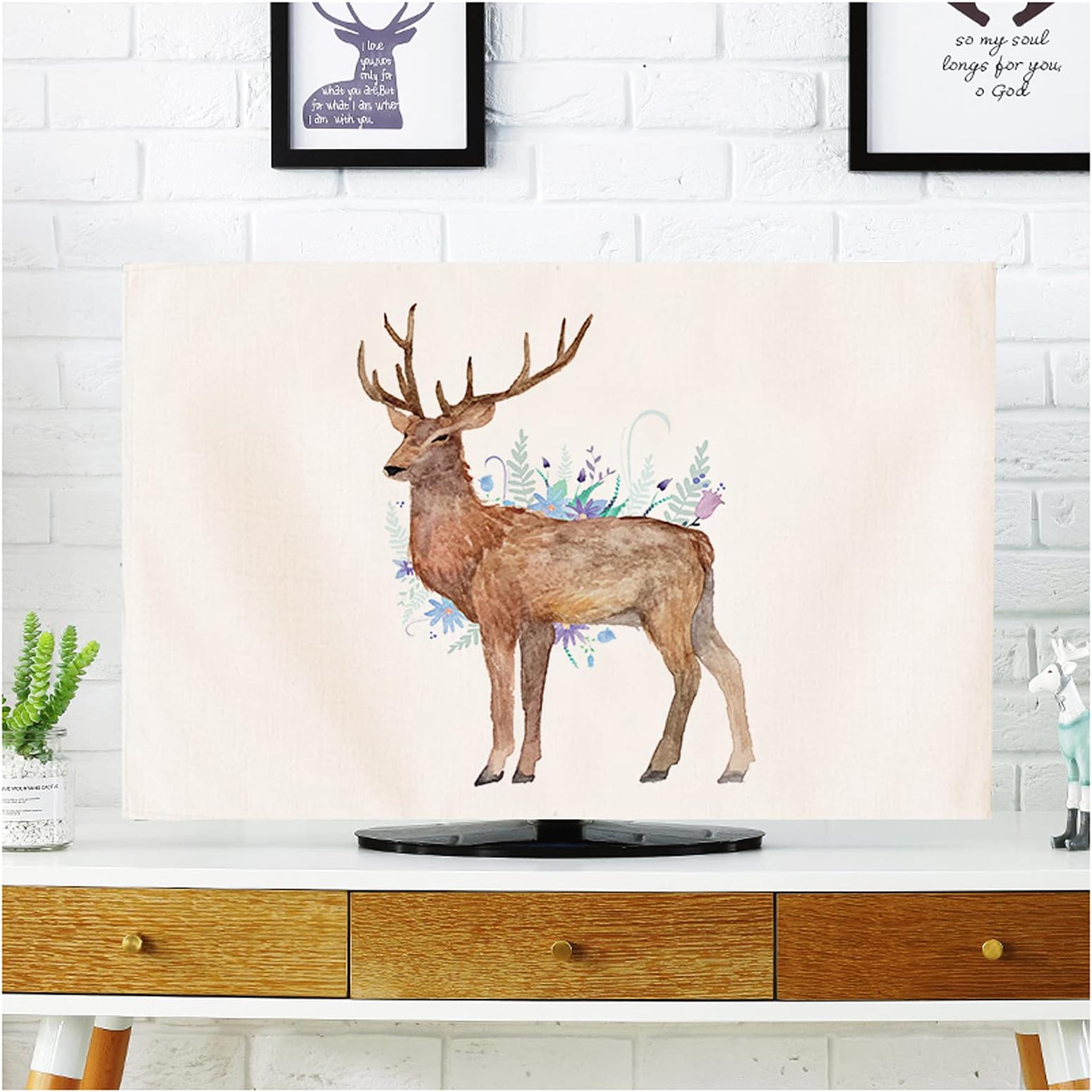 GHJKL Tv Dust Cover Dust-Proof TV Cover 22-80 Inches Indoor TV Screen Protector for LED, LCD, OLED Flat Curved Screen, Rustic Style Deer Print(Size:22in,Color:3)