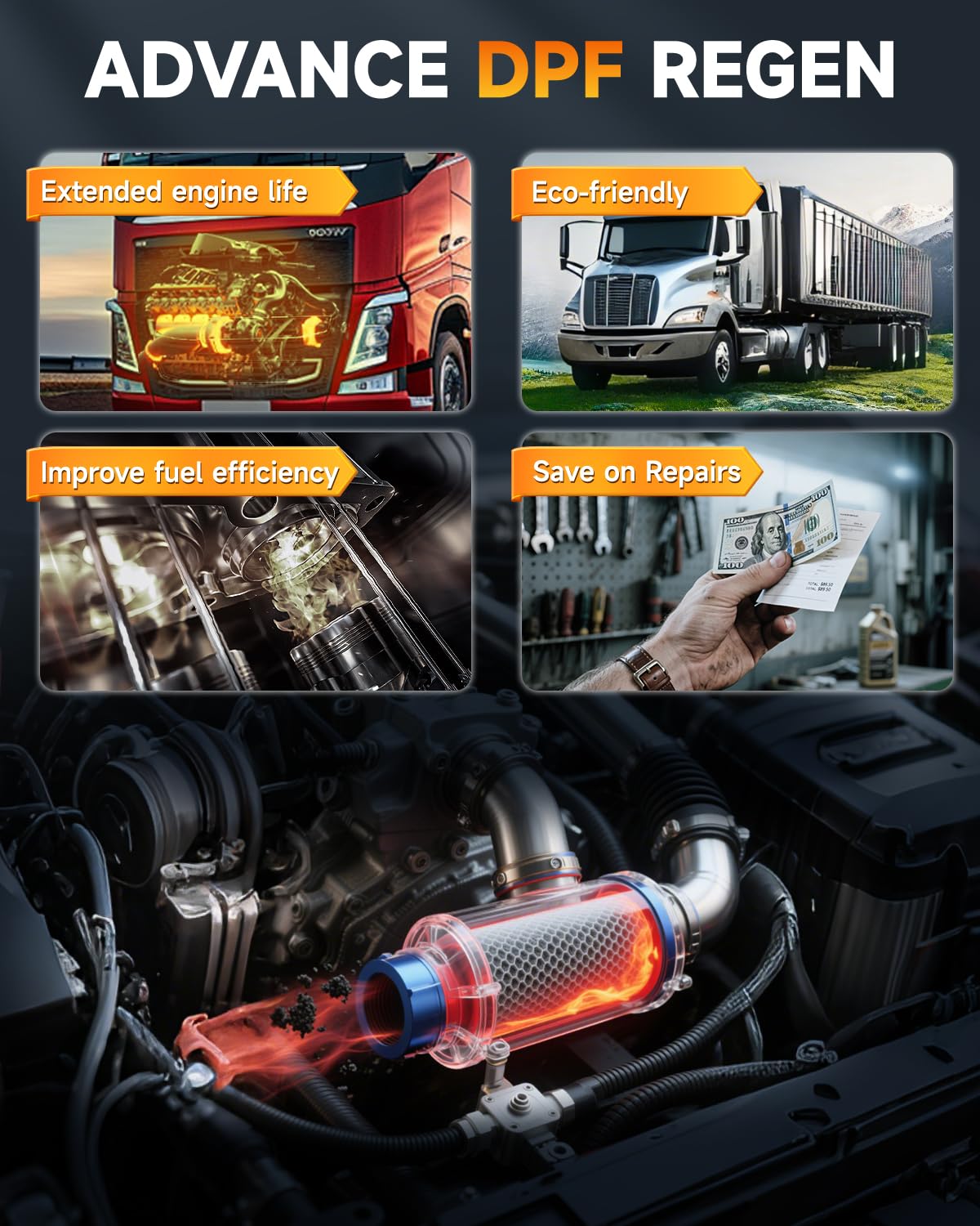 FOXWELL HD500 - Scanner per camion per impieghi gravosi - scanner diesel con regolazione DPF Regen/taglio iniettore/limite, strumento di scansione diagnostica completo per Cummins, Detroit