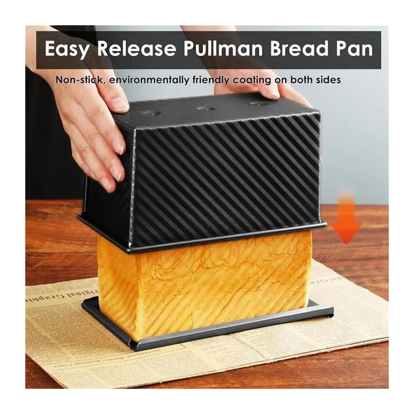 Pullman-Kastenform mit Deckel, Brotform aus Carbonstahl, 1LB | Antihaftbeschichtung, rostbeständig, mit 1 Brotform und 3 Teigschabern