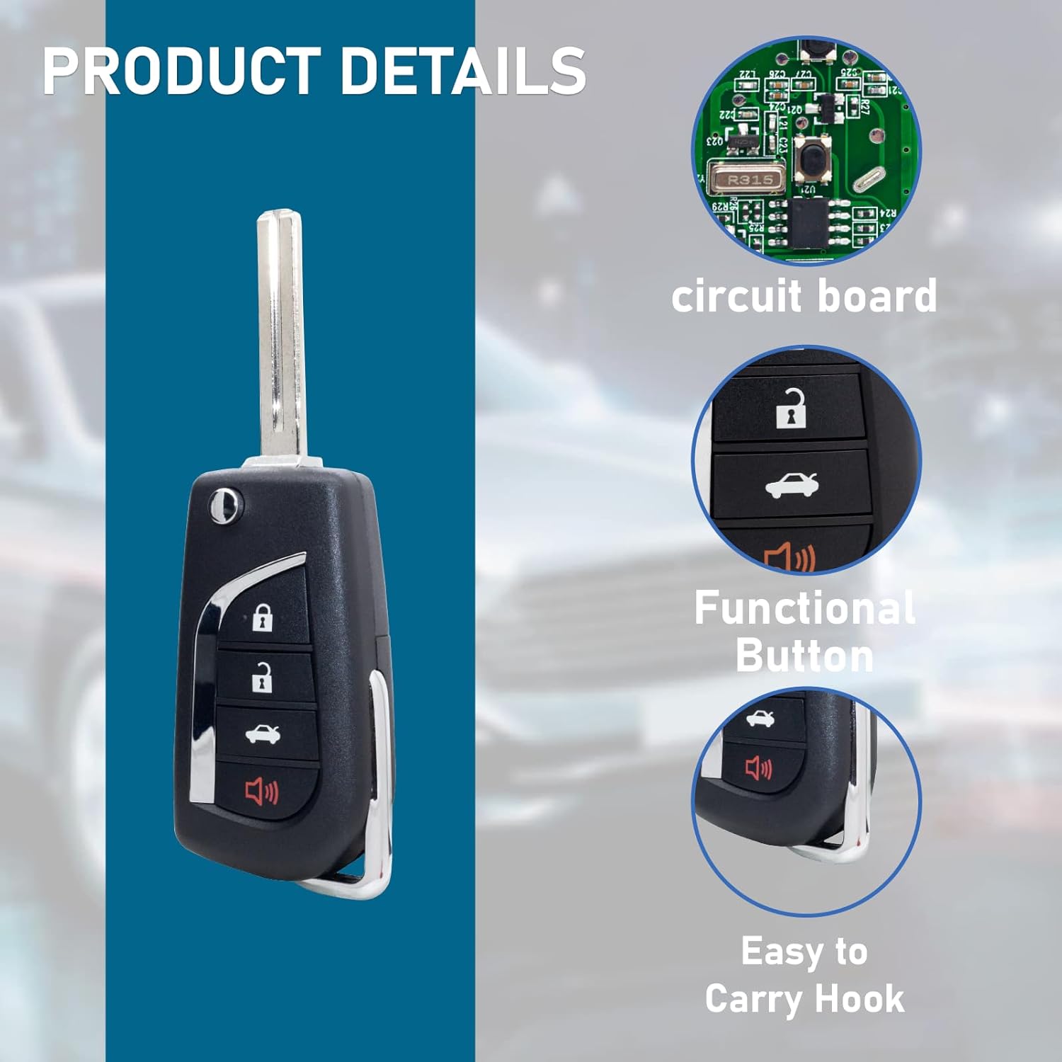 Keyless Entry Flip Key Fob Replacement Remote Key for 2010-2013 Toyota Corolla 2010-2016 Venza with FCC GQ4-29T, G Chip, 315MHz