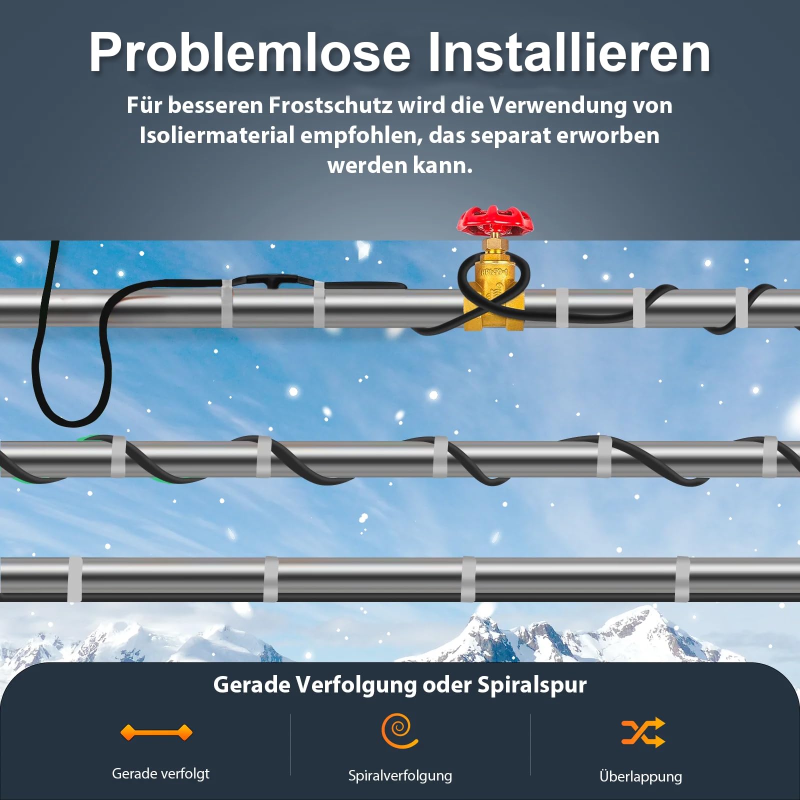 Frostschutz Heizkabel, Selbstregulierendes Rohrheizkabel+Glasfaserband, Rohrbegleitheizung Heizleitung Begleitheizung Schutz von Wasserrohren, Dachrinnen, Metall/Kunststoff Hausrohren (8m)