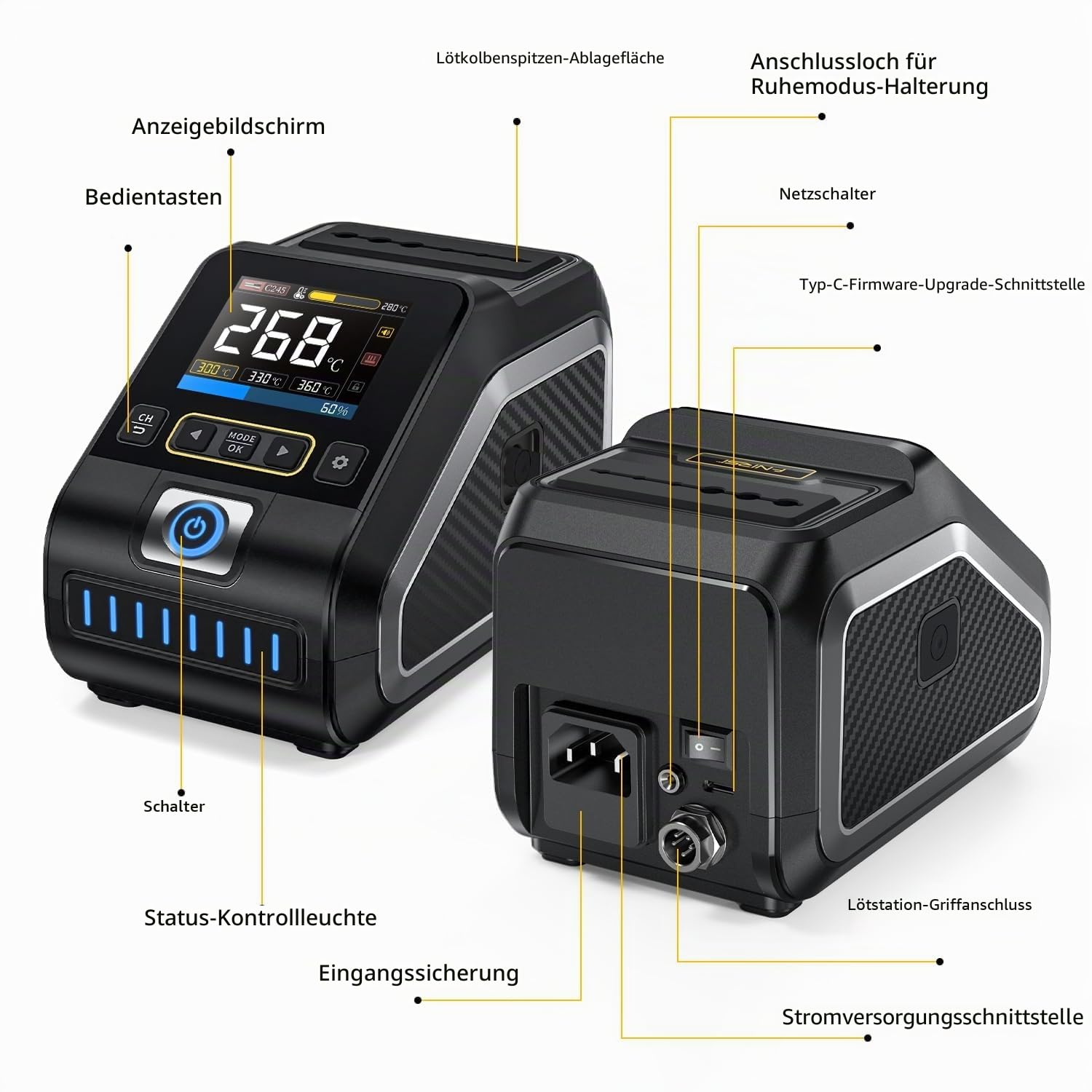FNIRSI DWS-200 200W Digitale Lötstation Set mit 9 Lötspitzen (F210*3 & F245*6) sowie 2 Lötspitzenhaltern, Temperaturanzeige & Temperaturkurvenmodus, 3 Temperaturspeichermodi, 2,8-Zoll-TFT-HD-Display.