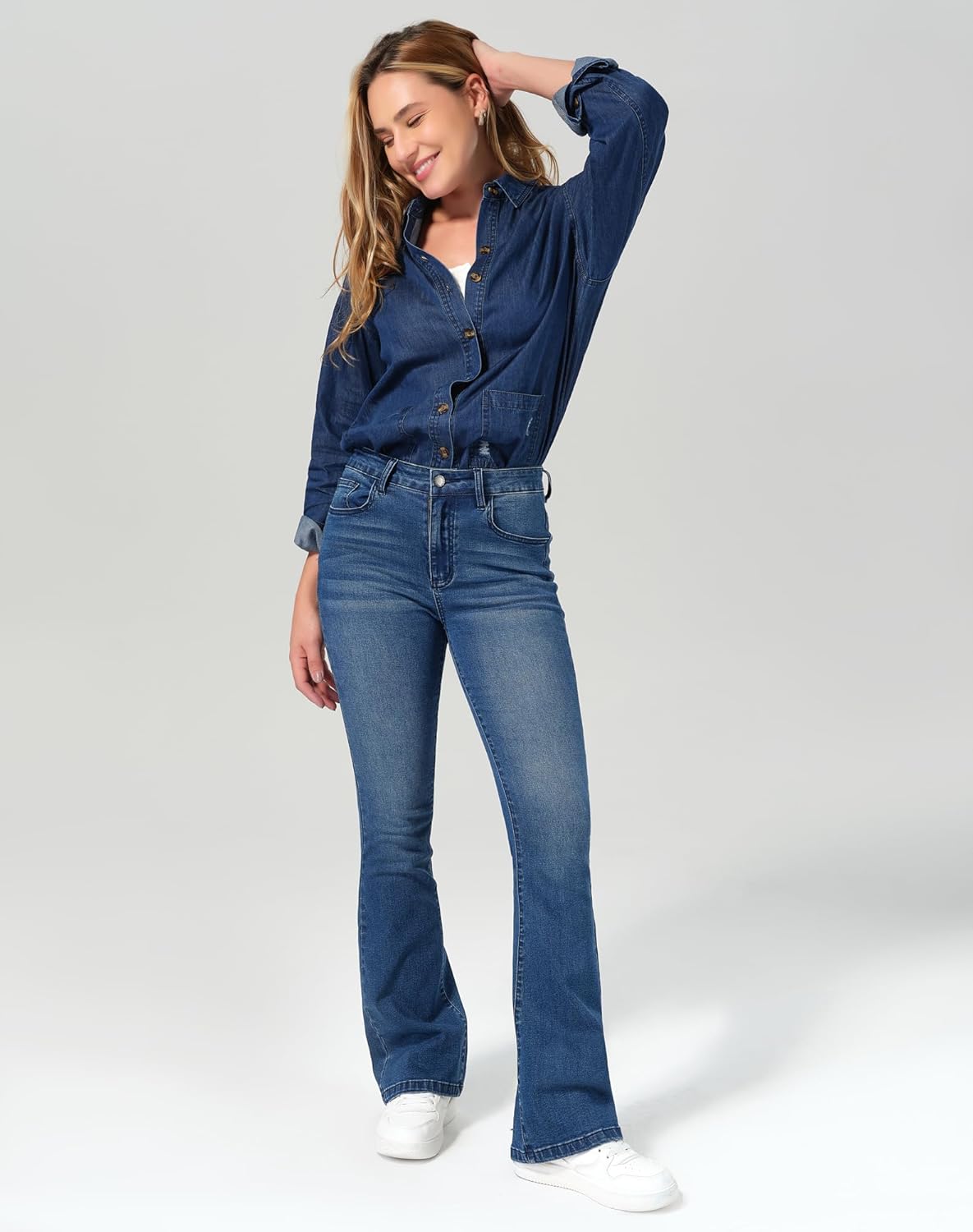 roswear Jean Shirt for Women Button Down Shirts Denim Tops Western Fall Outfits - Image 8
