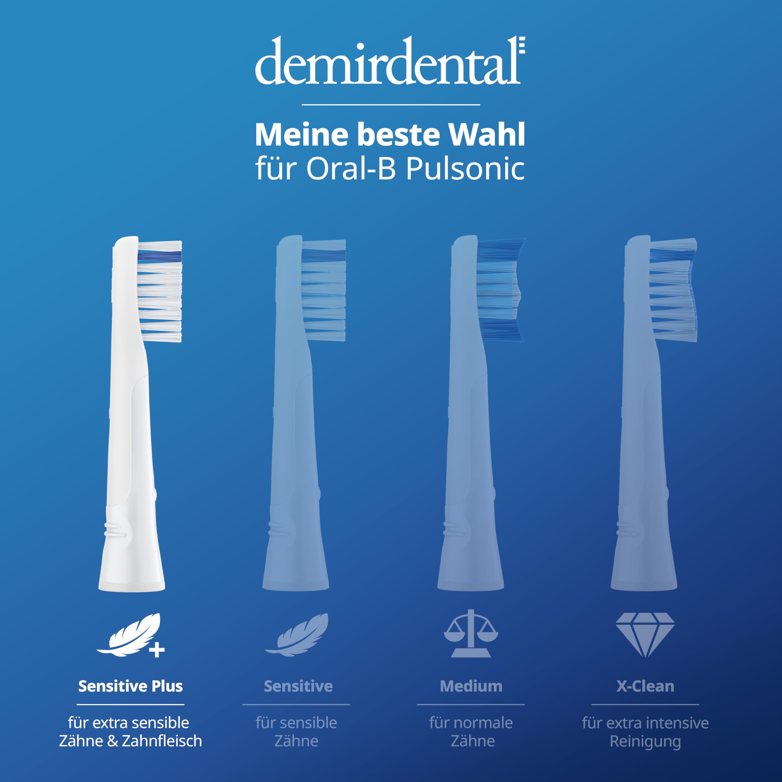 Extra Sensitive Aufsteckbürsten von demirdental für Oral-B Pulsonic Aufsteckbürsten Sensitive Plus, Ersatzbürsten für sehr empfindliche Zähne, 10 Stück (Packung mit 2)