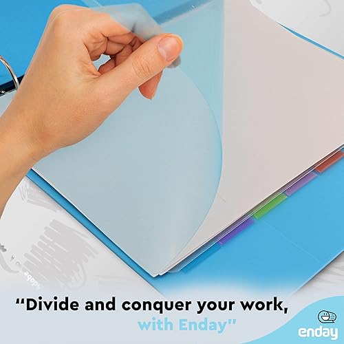 Miniatura 4 de Enday 8 separadores para carpeta de 3 anillas, carpeta de índice estándar, plástico multicolor con pestañas insertables blancas en verde, azul,