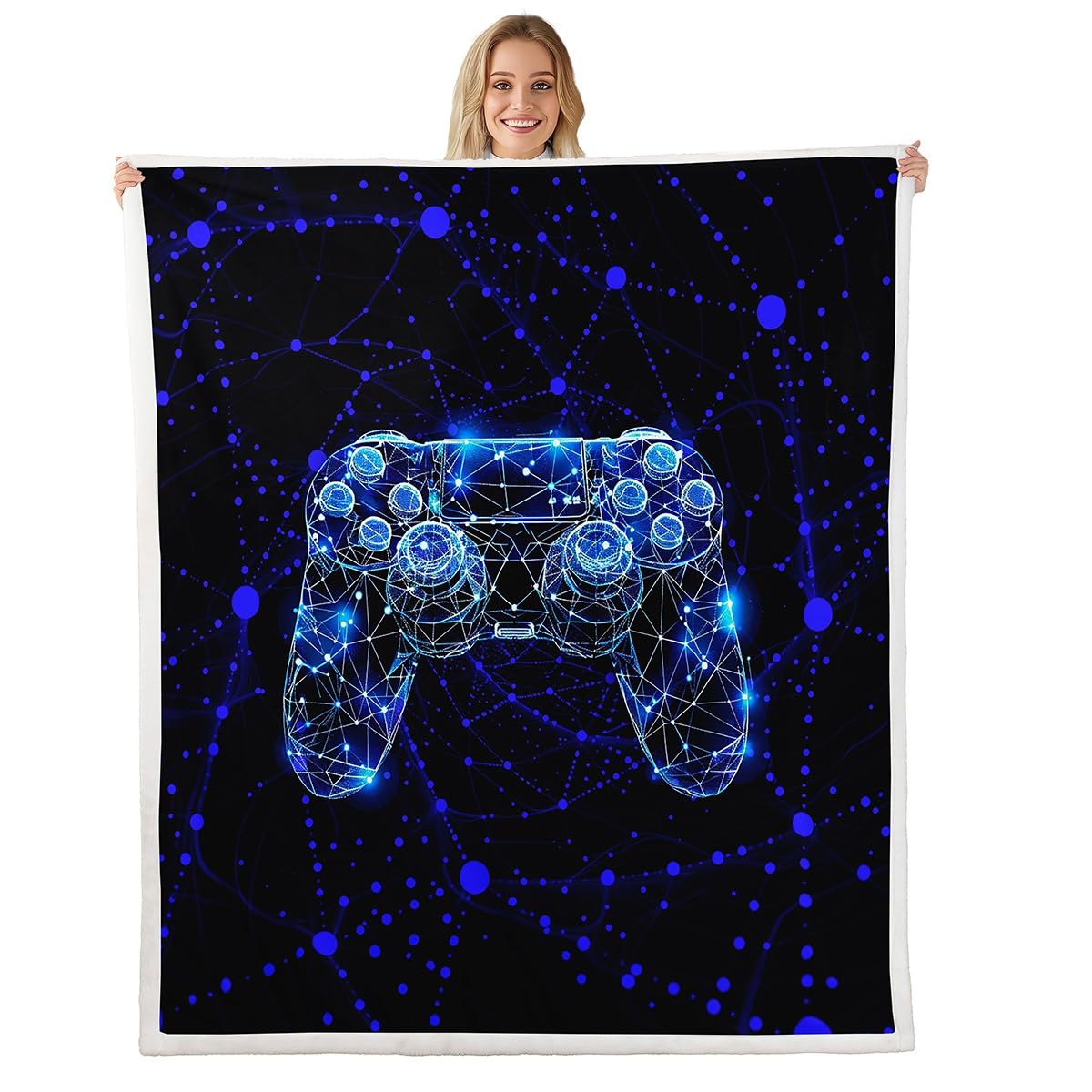 Homemissing Gaming Gamer Decke 150x200cm Blau Geometric Wohndecke Luxus Beehive Gamepad Kuscheldecke 3D Streifen Line Drucken Flanell Fleecedecke Moderne Kunst