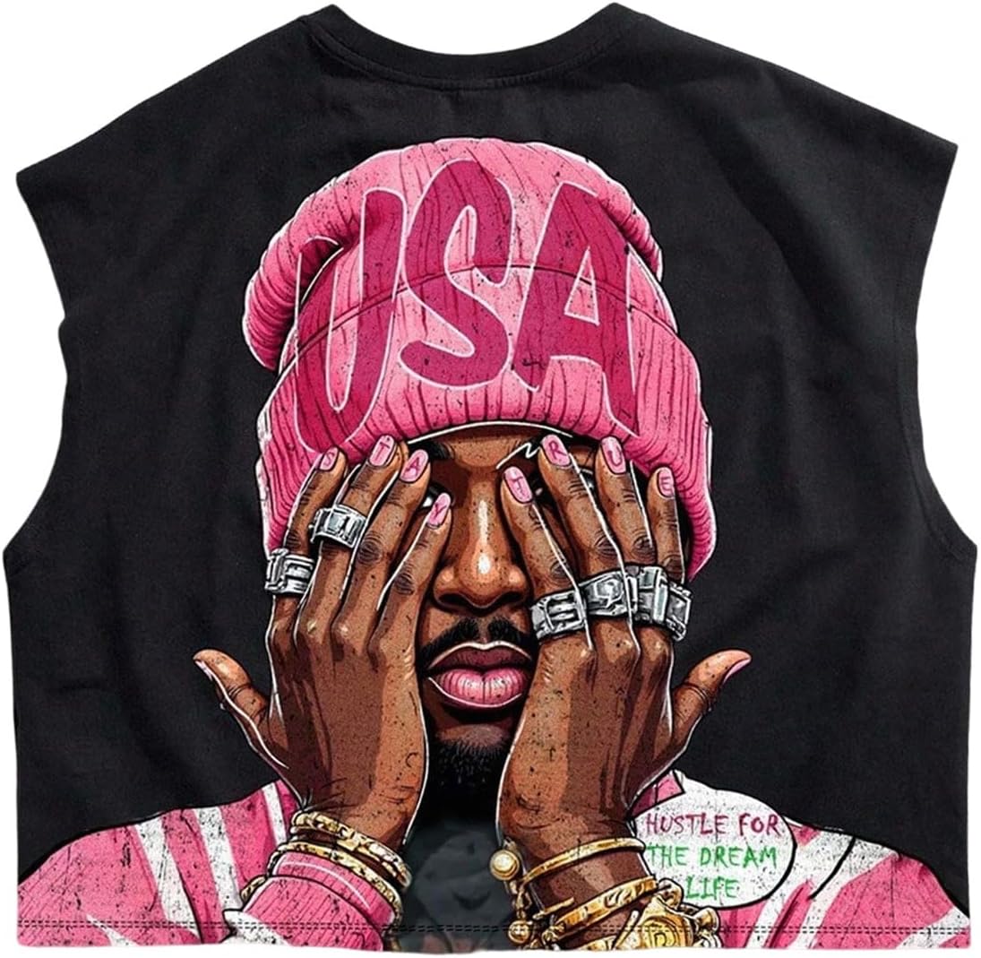 SHENHE Men's Graphic Tank Top Crewneck Sleeveless Y2k Shirt Hip Hop Emo Streetwear