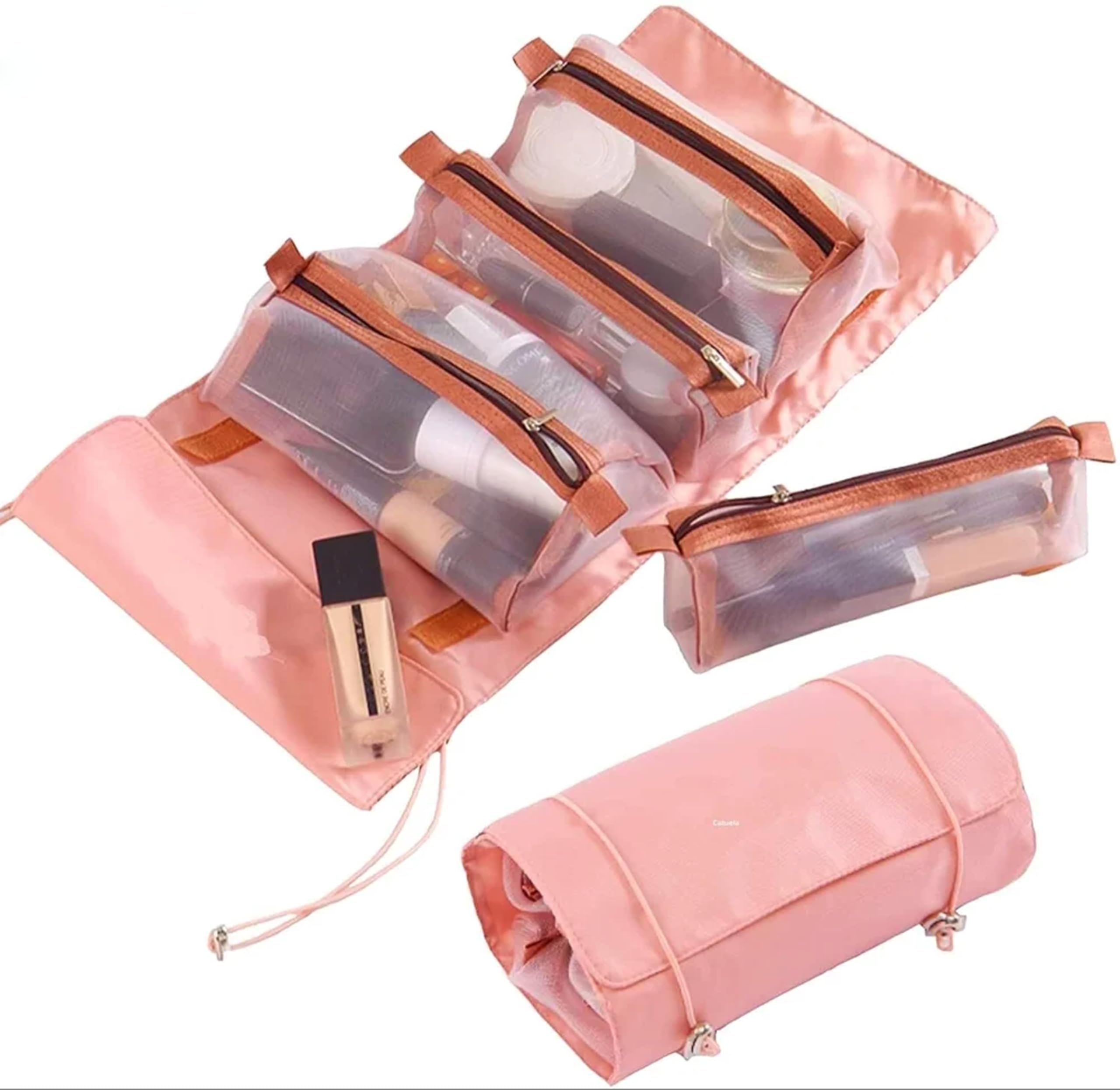 FUNARIC Professional Cosmetic Makeup Kit Storage Makeup Pouches for Women, Makeup Bag Makeup Organizer, Foldable Make up Pouch for Makeup Accessories, Storage Bag for Cosmetics (1 PCS, Rose Pink)-image-49
