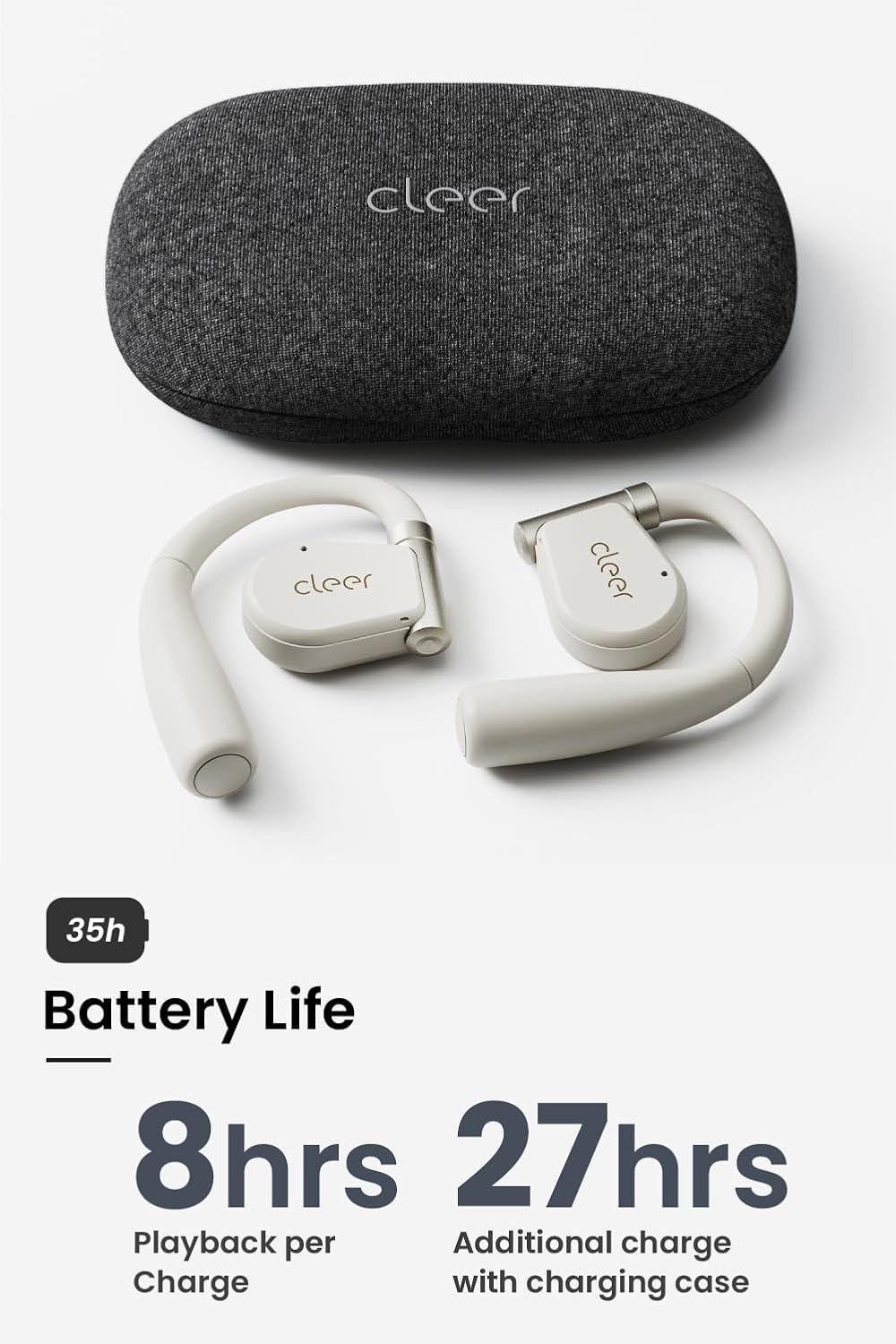 Cleer ARC II Open-Ear True Wireless Bluetooth Headphones,Snapdragon Sound,Multipoint Connection,Secure Fit,IPX5 Waterproof,Crystal Clear Calls,35 Hours Playtime,for iPhone & Android (Light Grey) - Image 4