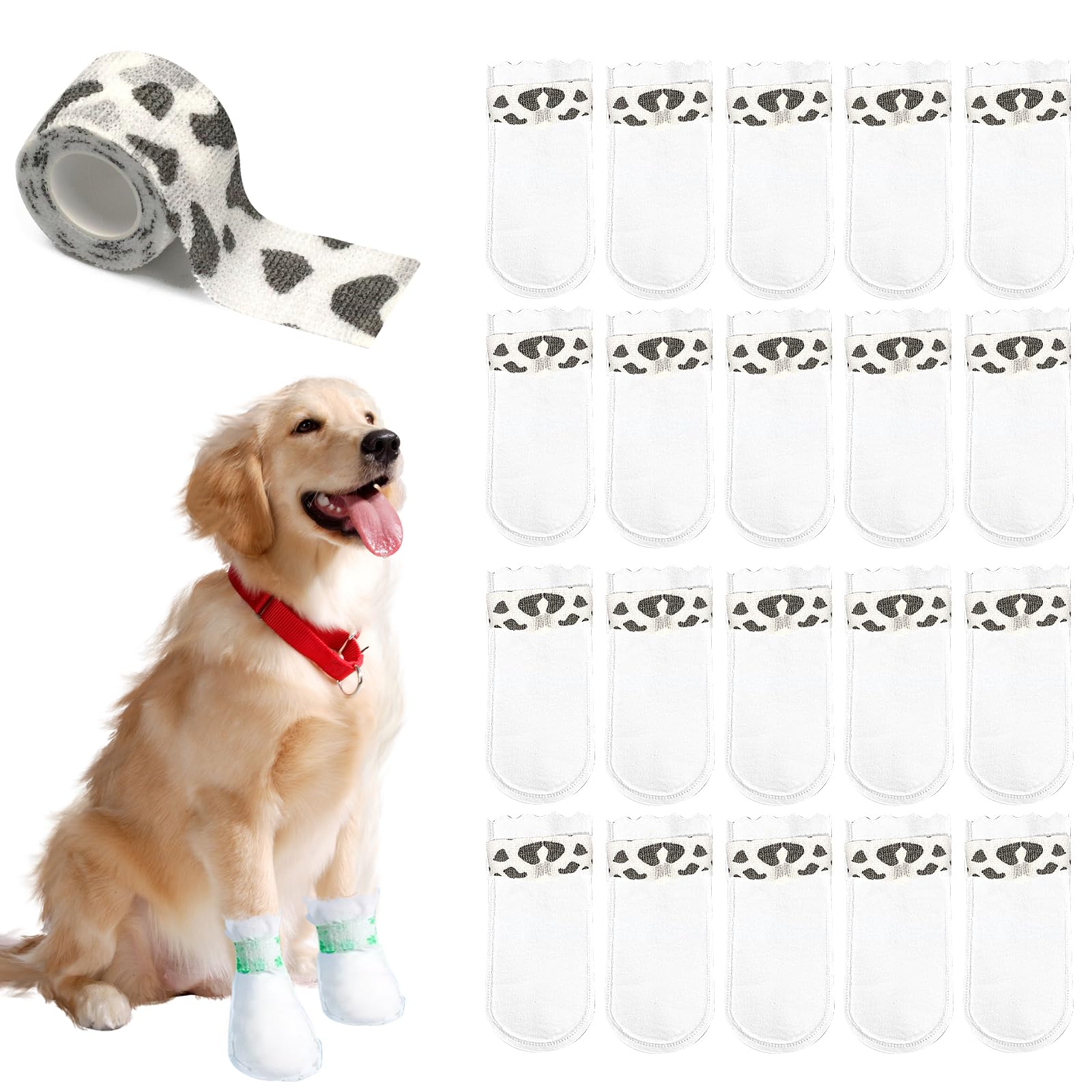 ziyue 20Pcs Disposable Dog Booties for Paw Protection Dog Feet Covers Pet Shoes for Dogs Paw Wound Recovery Protectors with 1 Roll Dog Paw Bandage for