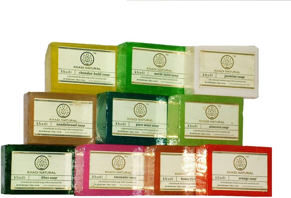 Khadi Swati Assorted Soap Gift Set(Chandan Haldi,Neem Tulsi & Jasmine) pack of 10 (With free Hindi Tulsi Booklet) KP05