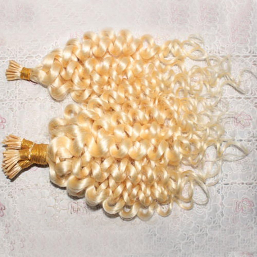 Keratin Stick I Tip Human Hair Extensions 613 Blonde Pre Bonded I Tip Curly Hair Extension 100 Strands 1g Per Strand (12 inch)