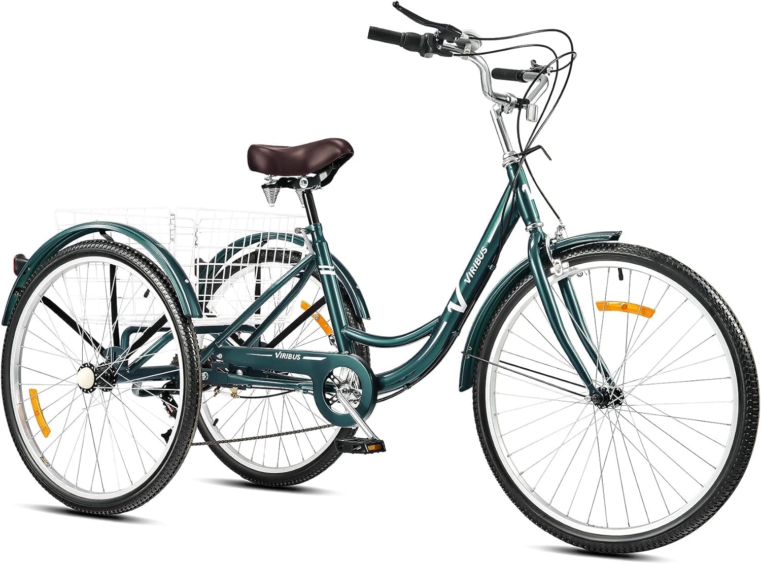 Viribus 24'' Adult Tricycle, 7 Speed Adult Trike 3 Wheel Cargo Bike with Basket & 205 kg Cap for Men Women Seniors, Adjustable Three Wheel Bike Cruiser Bicycle for Shopping Cycling Pedalling