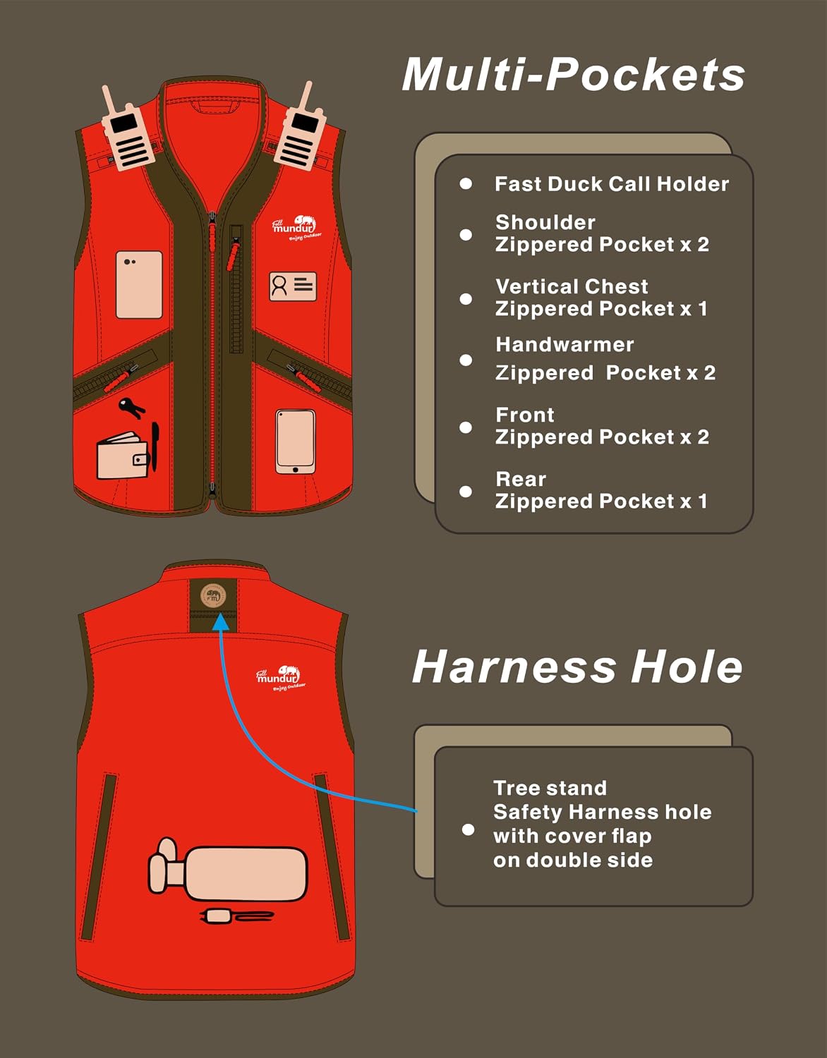 Atenze Blaze Orange Camo Hunting Vest Jacket for Man