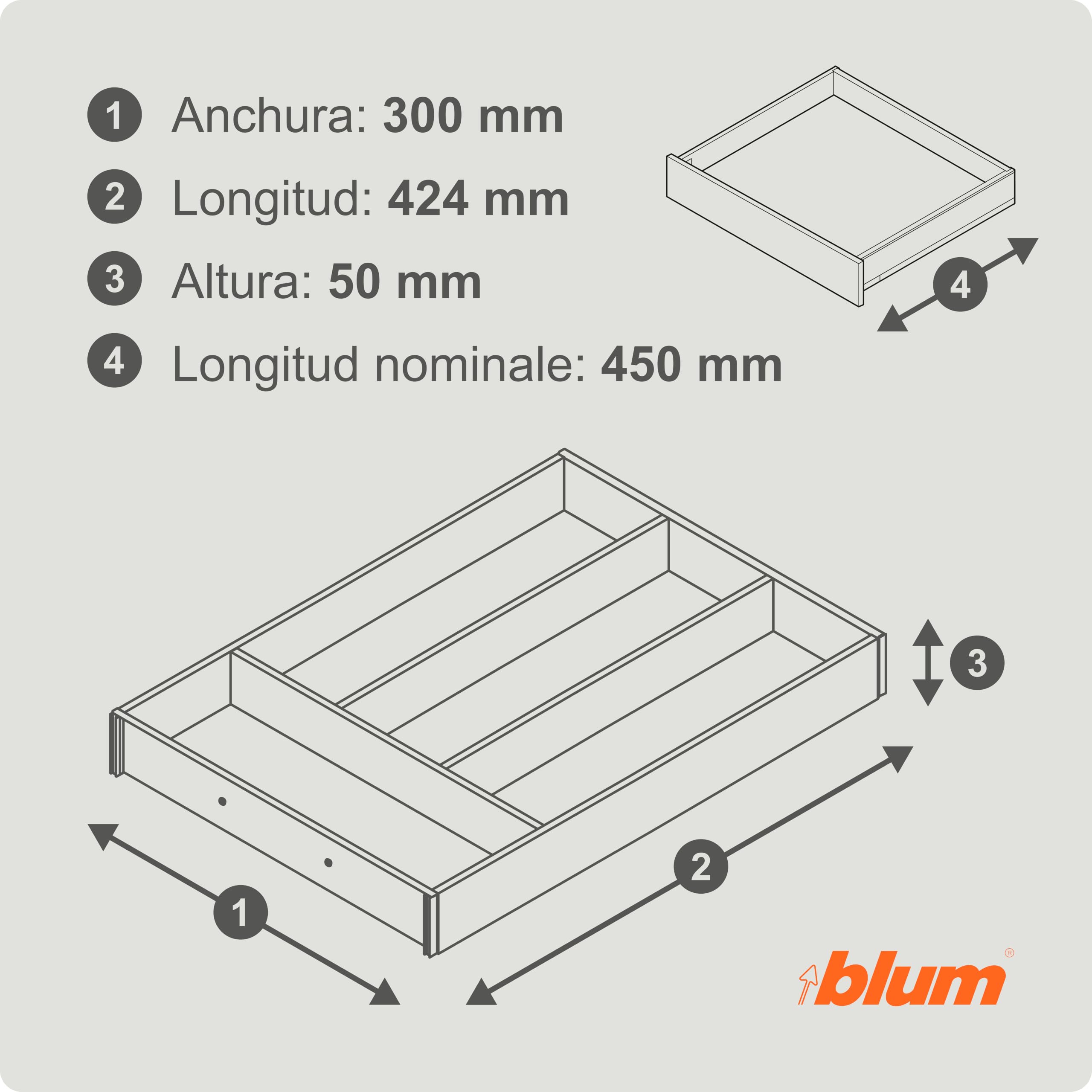 Blum AMBIA-LINE cubertero | organizador de cajón premium para cocinas y muebles modernos | protege, ordena y organiza cubiertos con claridad | con pies antideslizantes | 42×30×5 cm | Roble Nebraska