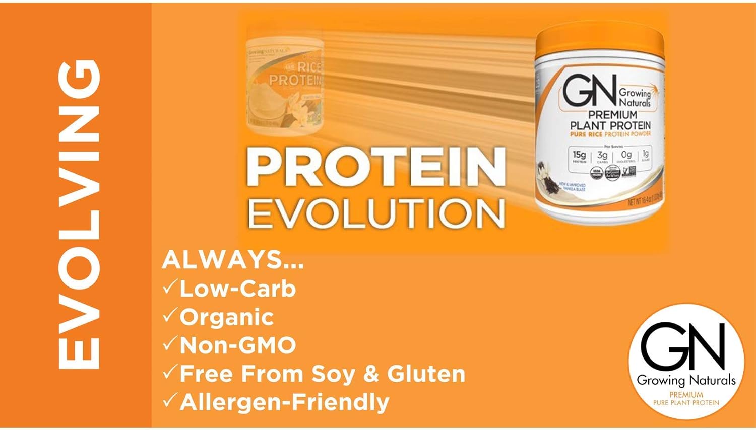 Growing Naturals | Organic Premium Plant Based Protein, Pure Rice Protein Powder | Chocolate Power | Non-GMO, Vegan, Gluten-Free, Keto Friendly, Shelf-Stable | 1LB: Health & Personal Care