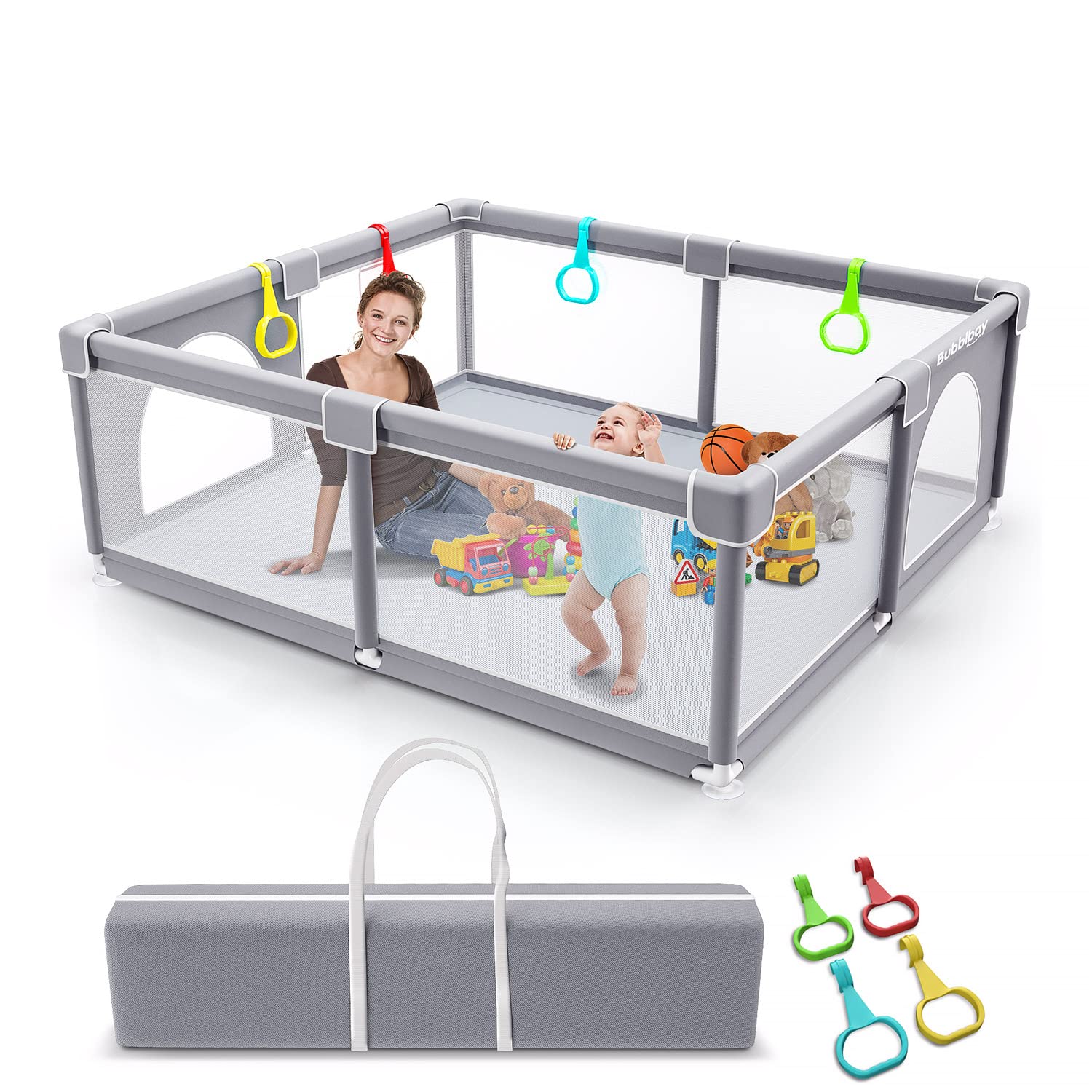 Photo 1 of Bubblbay Playpen Light Grey Sturdy Active Center Area with Anti-Slip Suckers & Soft Breathable Mesh,Safety Baby Fence Gray 01