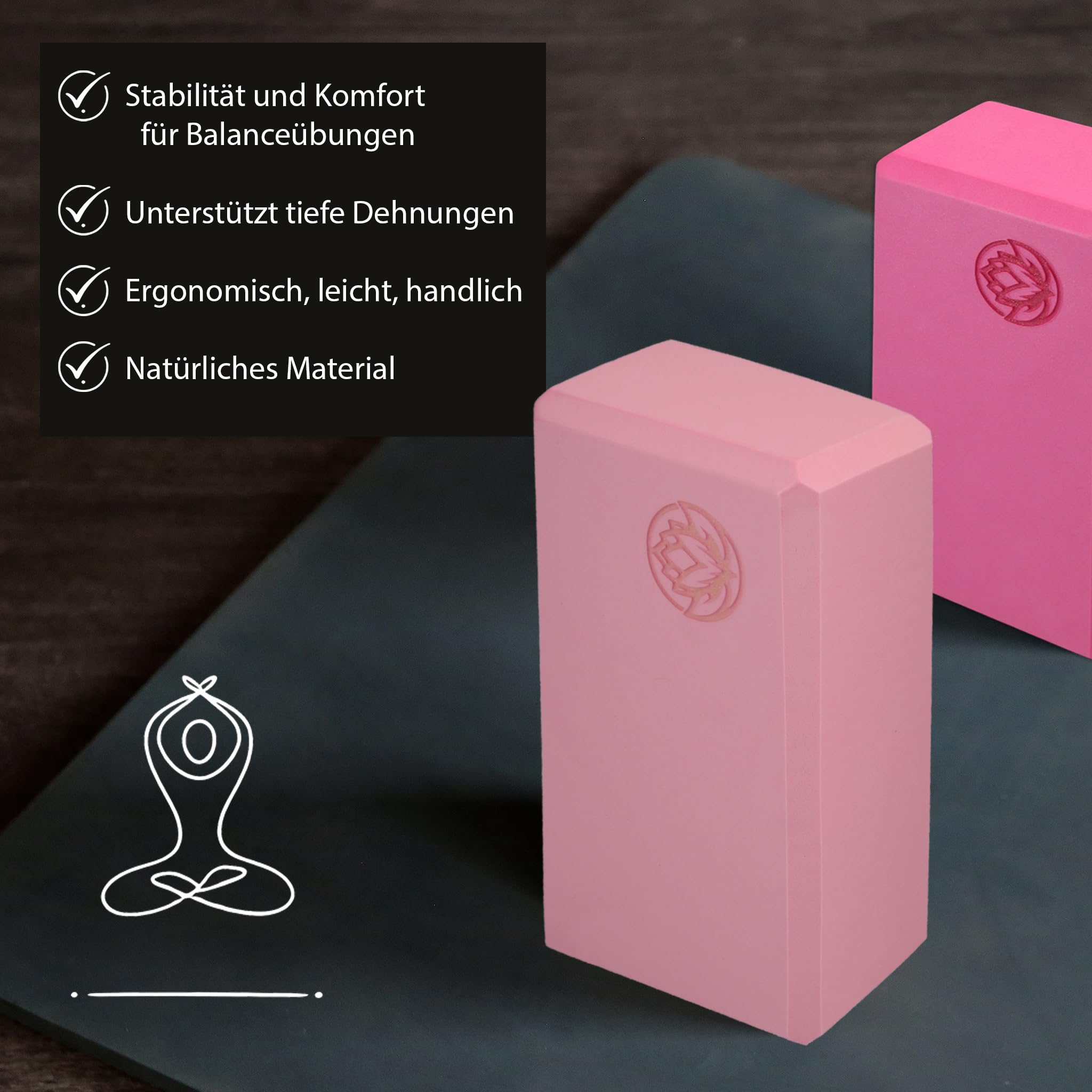 Lot de 2 blocs de yoga VonBueren | 22 x 12 x 7,5 cm par bloc de yoga | Blocs de yoga pour homme et femme en EVA | Blocs pour Pilates