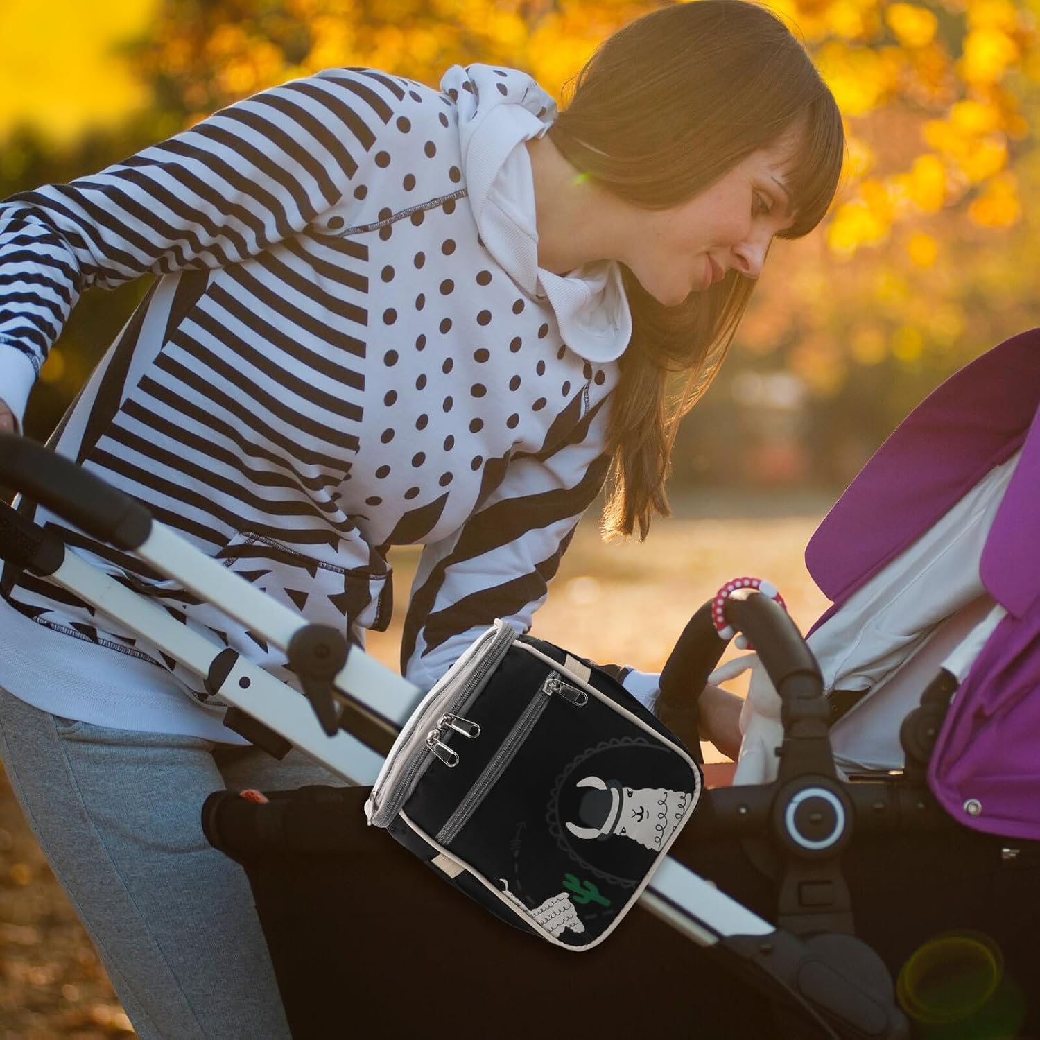 Stroller Organizer Storage Bag with Adjustable Hanging Straps, Diaper Bag Caddy for Parents, Multipurpose Stroller Rear and Side Hanging Storage, Black Lamb Wool Design Suitable