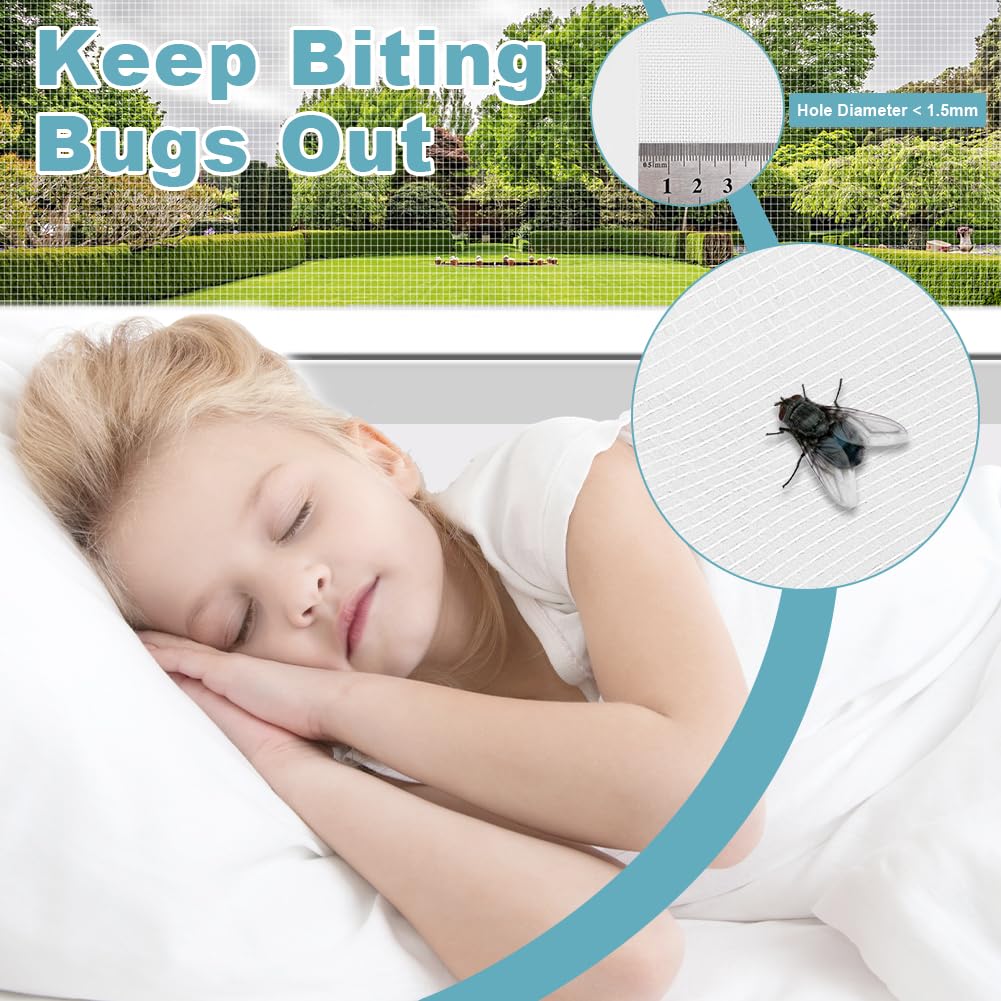 Flintronic Mosquitera magnética para ventanas, Mosquitera para ventanas de fijación con Imán incorporado, recortable individualmente hasta 130 x 150 cm, sin taladrar ni atornillar [Blanco]