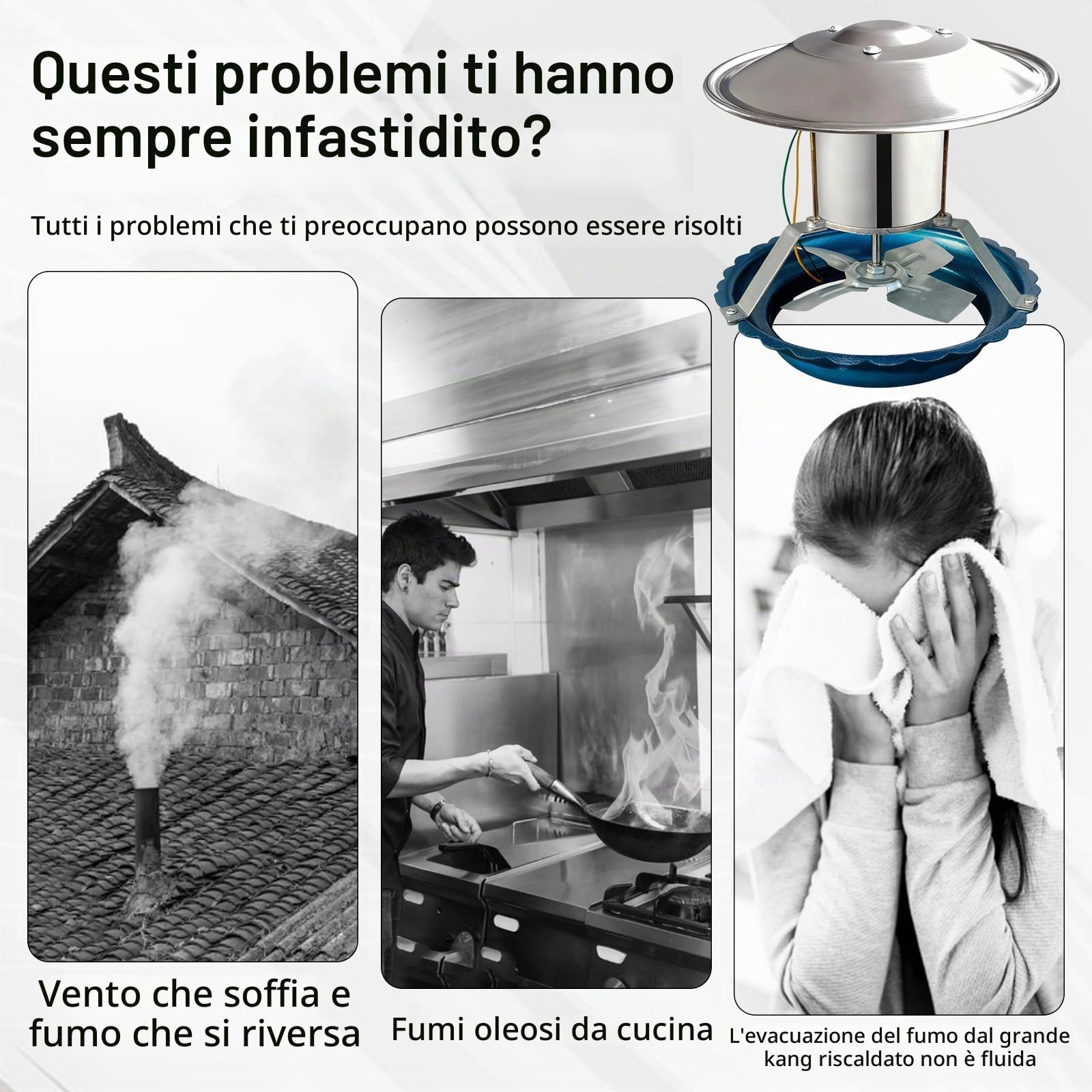 120W Aspiratore Fumo, Grande Ventilatore per Camino Ventola Aspirazione da 17,5-24 cm Aspiratore FuMi per Camino con 4 Pale Silenzioso Aspira Cenere Camino