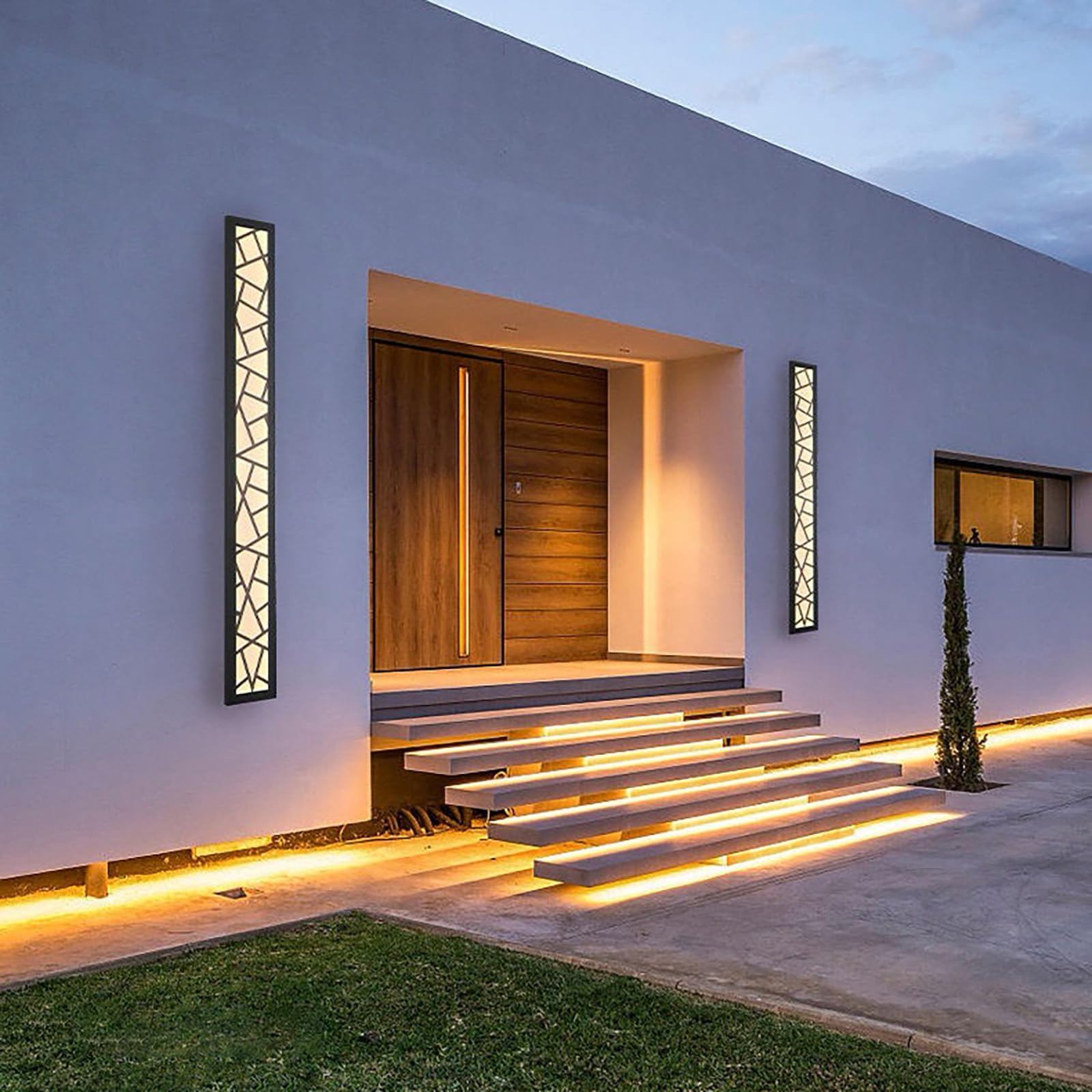 TZSMUM Modern LED Outdoor Dimmable Wall Lights with Remote Control Exterior IP65 Waterproof Long Indoor Wall Lamp Black Acrylic Wall Sconce Garden Wall Lighting Terrace Garage (Warm Light,150CM 78W)