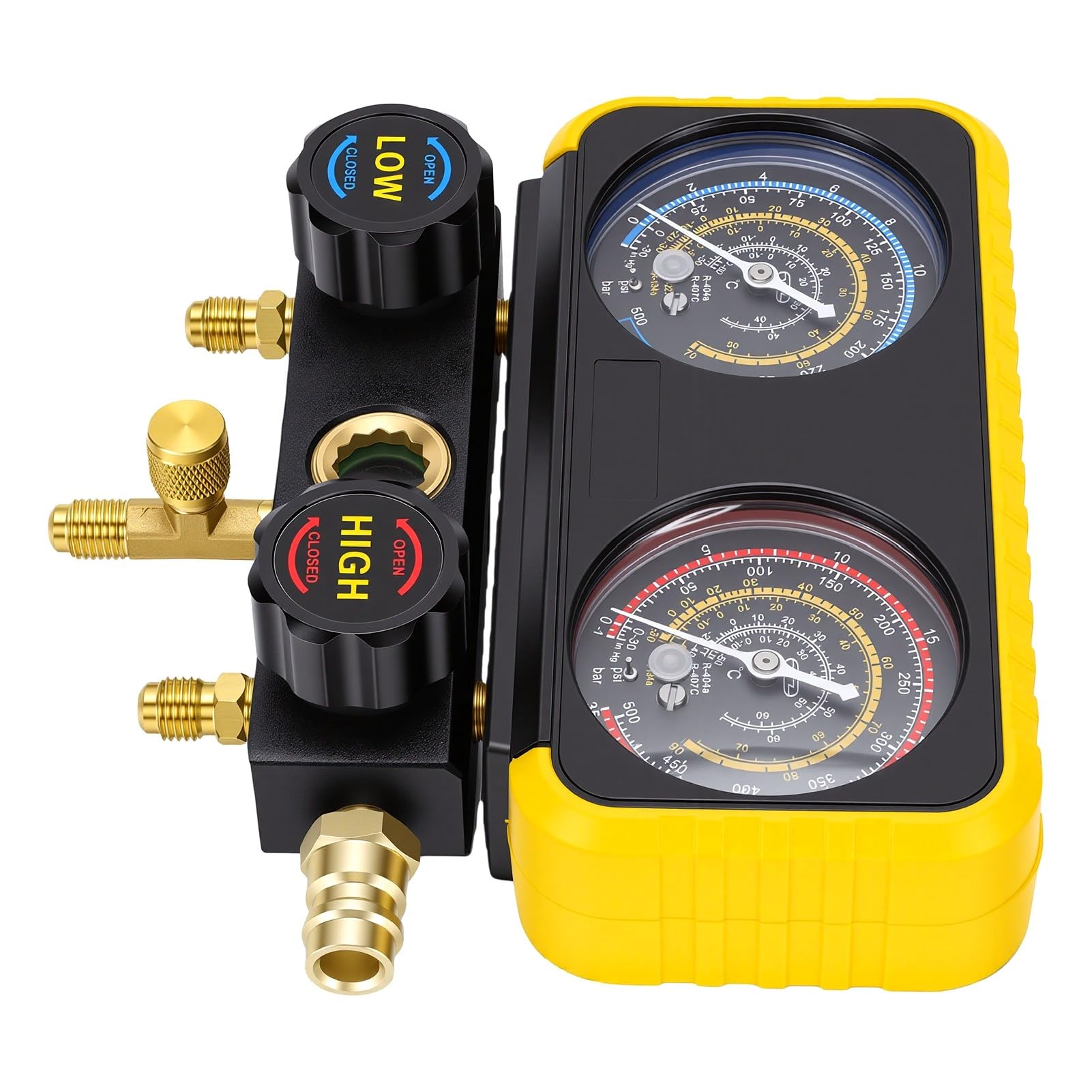 Tbest Juego de Manómetros de Colector HVAC R134A Kit de Manguera y Manómetro de Diagnóstico de Aire Acondicionado con Accesorios de Conexión Rápida para Carga de Refrigerante, Vacío y