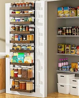 Moforoco Wood 9-Tier Over The Door Pantry Organizer, Wooden Pantry Organization and Storage, Black Hanging Basket Wall Spice Rack Seasoning Shelves, Home & Kitchen