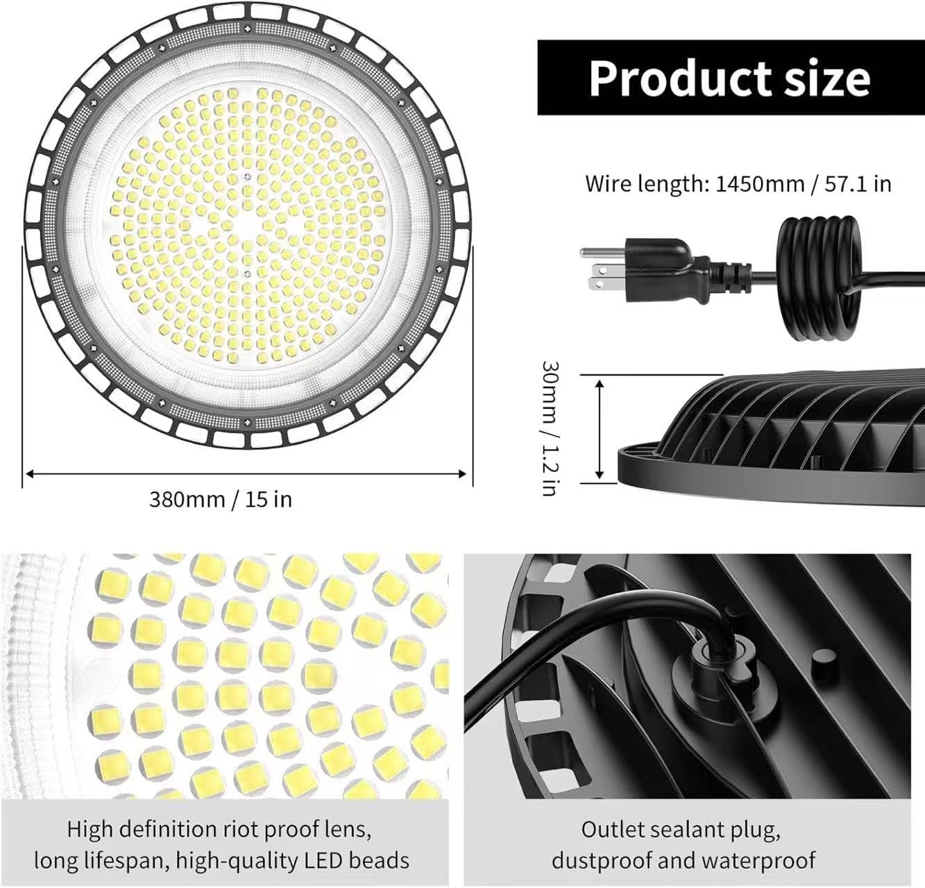 240W 4PACK UFO LED High Bay Light, High Bay LED Lights 36,000LM(1000W MH/HPS Eqv.) 110V~277V UL Certified Plug with Safety and high Brightness, Suitable for Commercial
