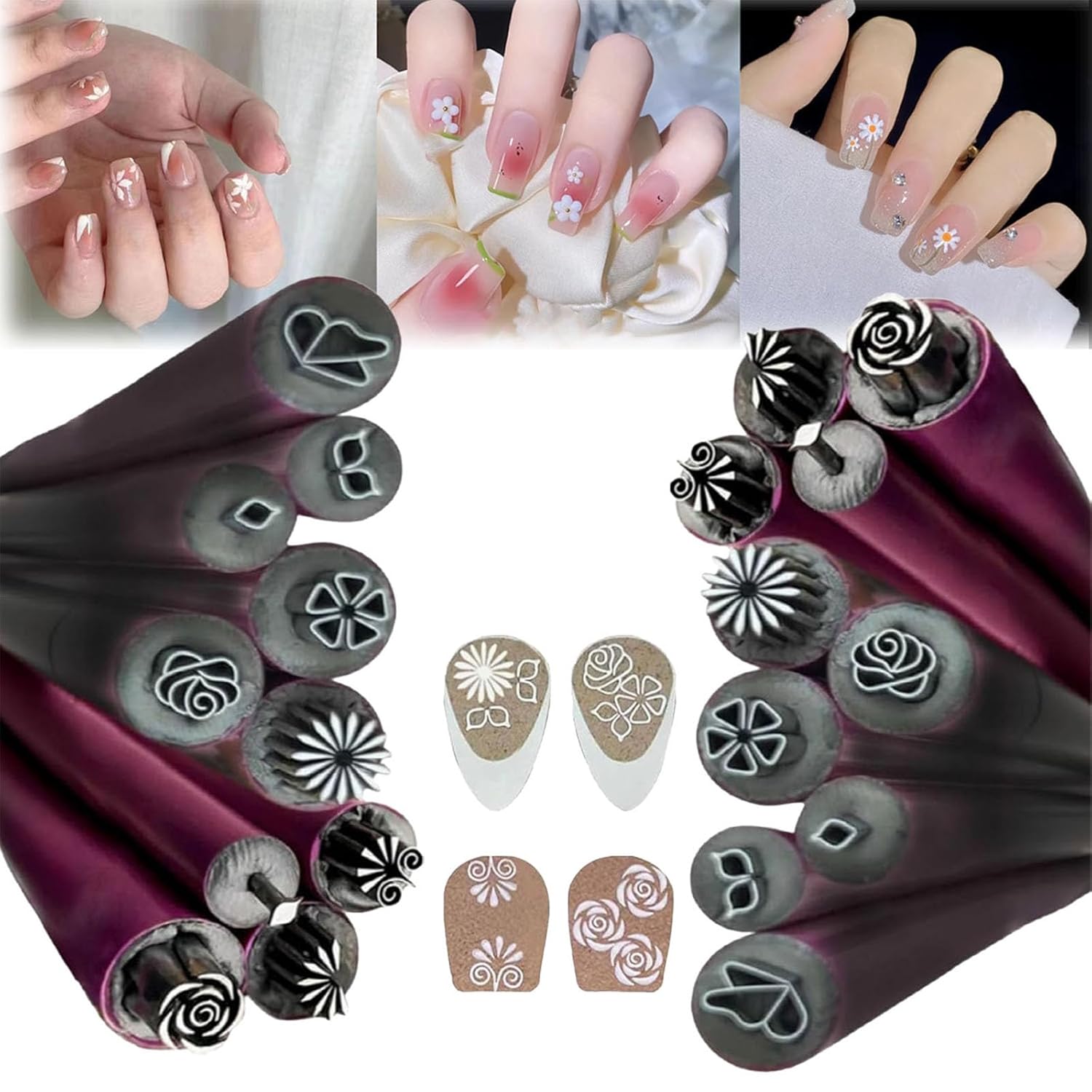 20Pcs Nail Art Stamp Pen, Nail Art Flower Stamp Pen, Nail