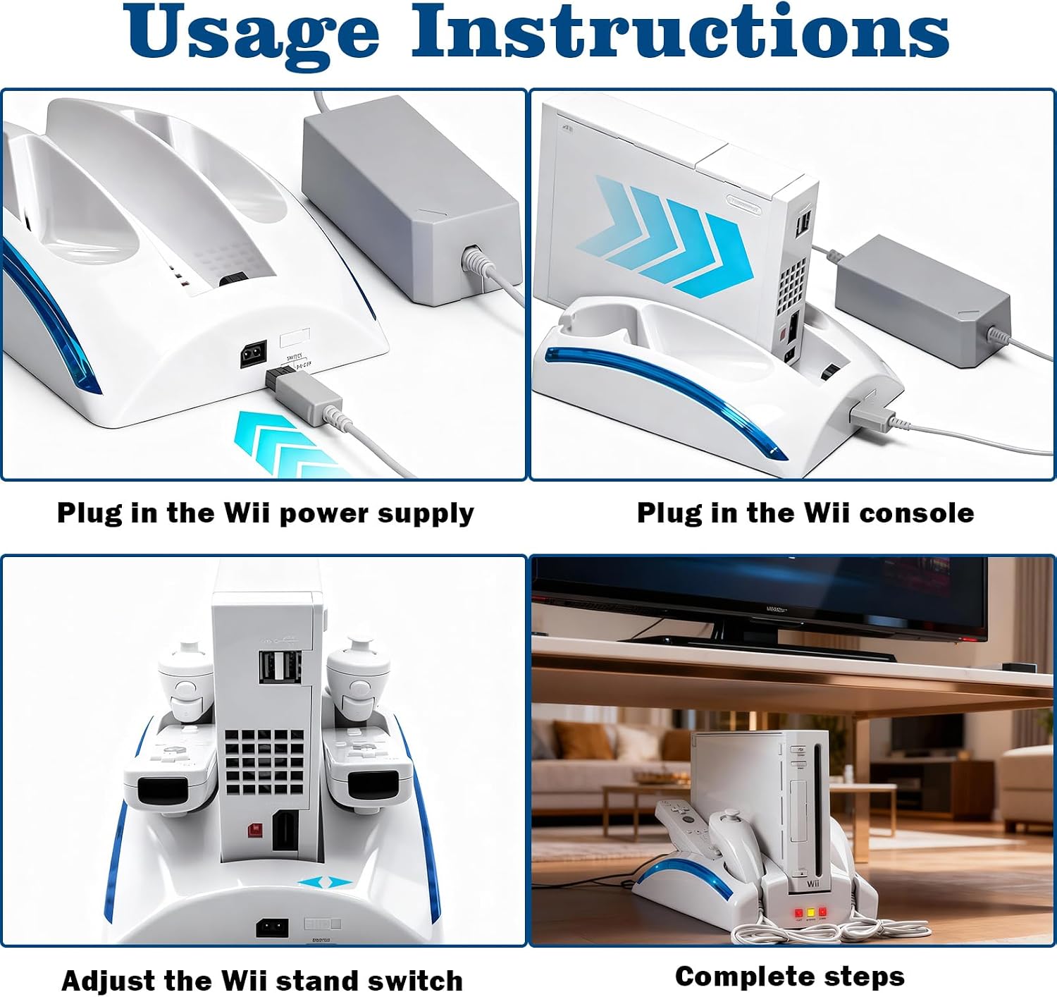 Wii Console Game Organizer Station,Wii Remote Charger Stand Base, 2 Pcs Rechargeable Battery Compatible with Nintendo Console Nunchuk Kit (White)