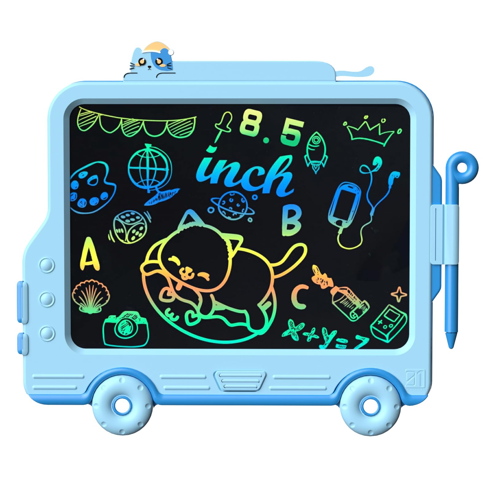 Proffisy LCD Writing Tablet for Kids Car Shape, E-Note Pad for Writing, Drawing, Erasable Writing Pad, Kids Toys Gifts for 3 4 5 6 7 8 Year Old Boys Girls-Blue
