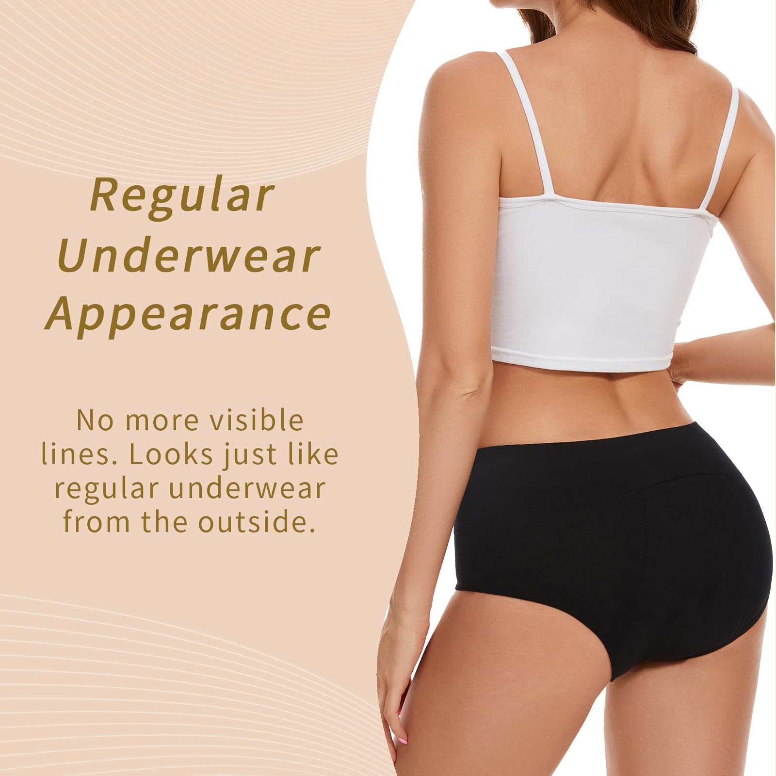 Ropa interior lavable para incontinencia para mujer, calzoncillos de algodón a prueba de fugas, completa a prueba de fugas delantera y trasera, absorción de 80 ml (paquete de 3, gris, M)
