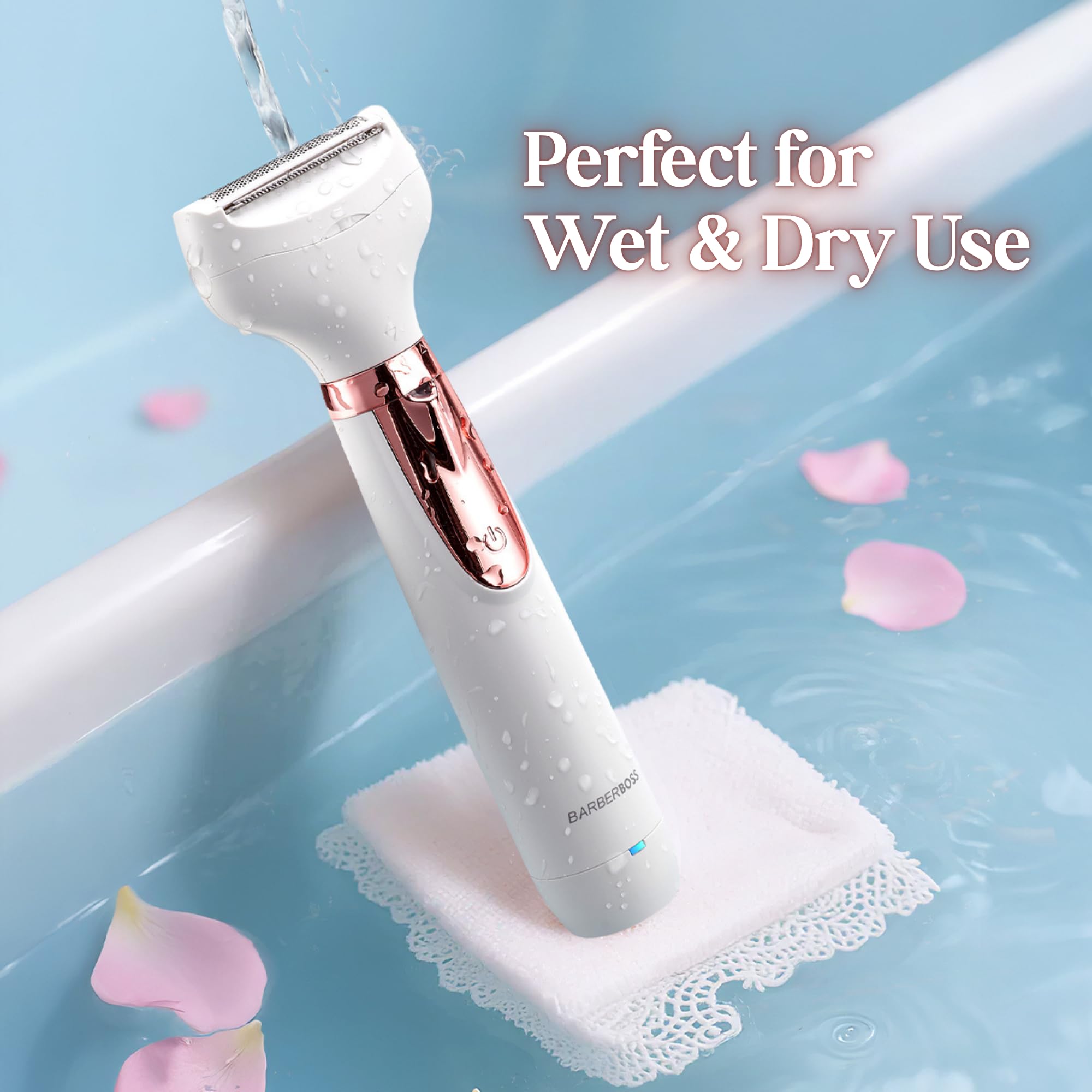 BarberBoss Rasoio elettrico donna 5 in 1, Kit epilazione ricaricabile, Rasoio per donna per corpo, bikini, viso, naso e sopracciglia, Rasoi donna senza fili Wet & Dry, Epilatore per viso, QR-8005