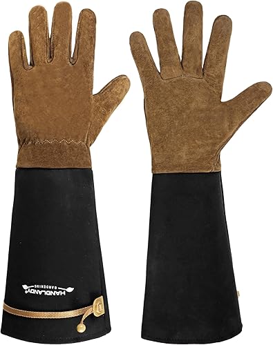 Miniatura 129 de HANDLANDY - Guantes de jardinería para poda de rosales para hombres y mujeres, guantes largos a prueba de espinas, de cuero de cerdo, transpirables