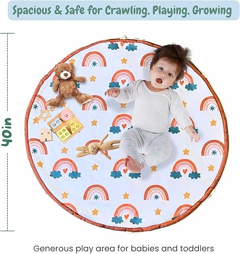 Miniatura 6 de Alfombra de juego para bebés y bolsa de almacenamiento de juguetes  Alfombra plegable 2 en 1 y organizador para bebés y niños pequeños  Suave, no