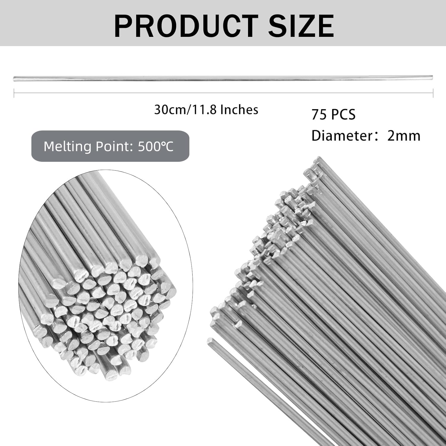 75 PCS 2mm x 30cm Aluminium Welding Rods, Silver Aluminium Brazing Rods - Image 2