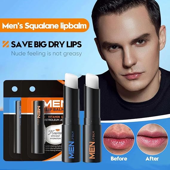 2-Pack Vitamin E Lip Balm for Men, Hydrating & Repairing Moisturizer for Dry, Cracked Lips - Daily Lip Care Treatment Gifts for Men