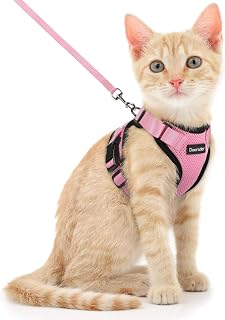 Dooradar Escape-Proof Cat Harness & Leash Set for Kittens - Adjustable Breathable Mesh Vest with Reflective Strips, Pink XS