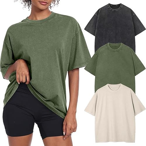 Womens Vintage Oversized T Shirts Acid Washed Baggy Cotton Tee